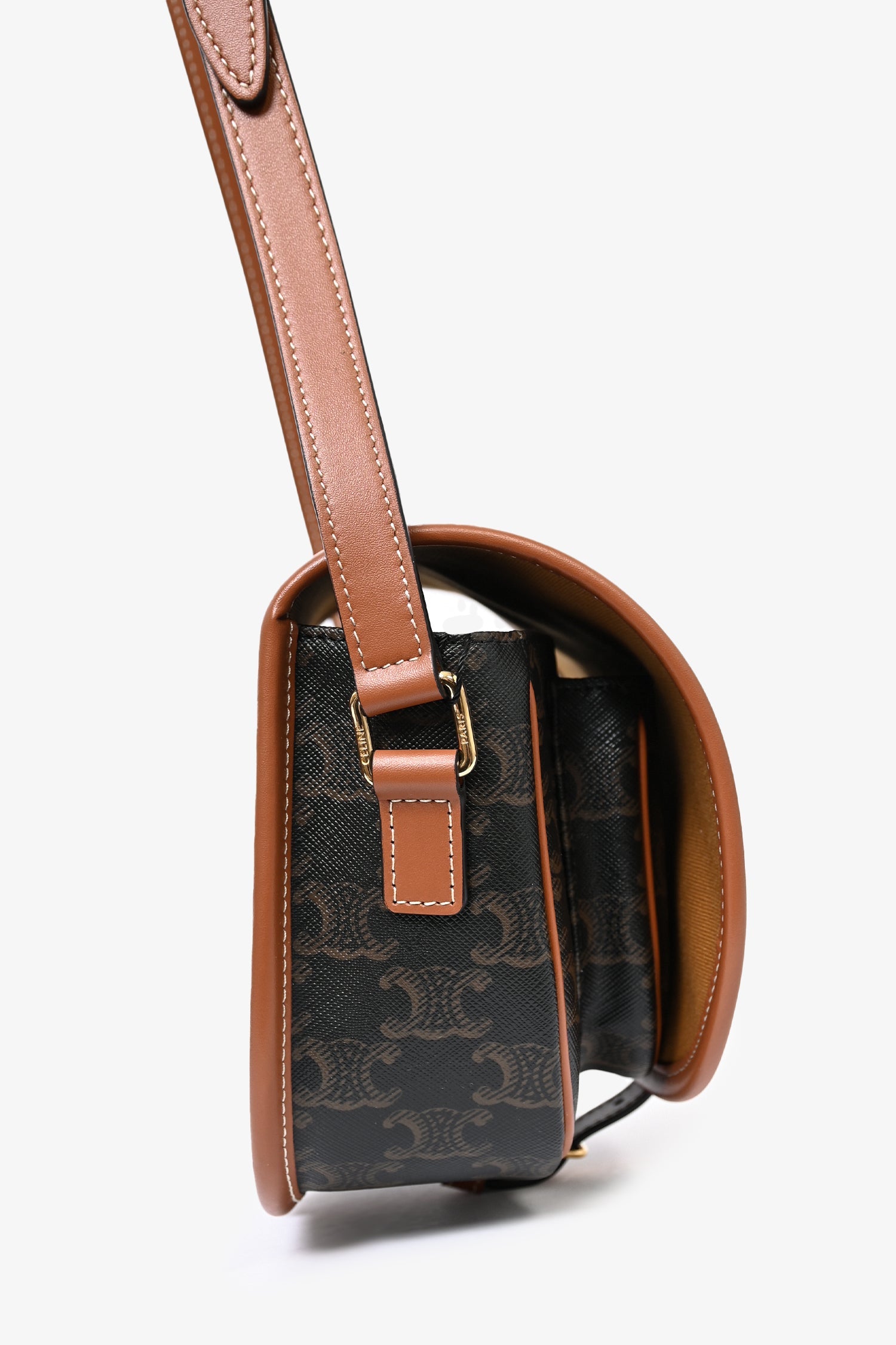 Celine 2023 Brown Triomphe Canvas Medium Folco Crossbody Bag
