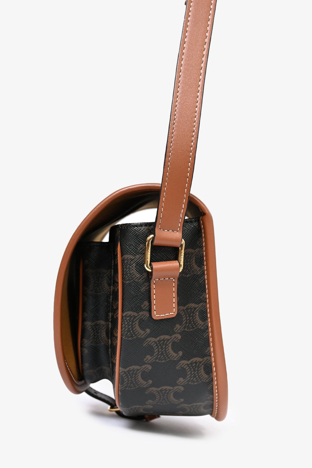 Celine 2023 Brown Triomphe Canvas Medium Folco Crossbody Bag