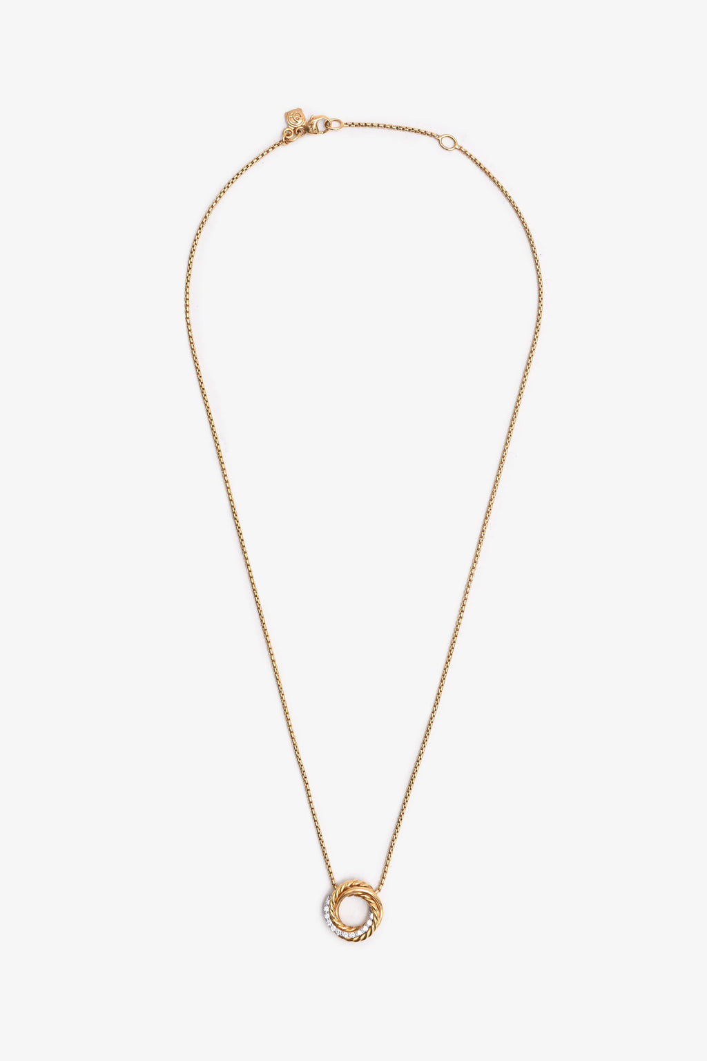 David Yurman 18K Yellow Gold Diamond Set Crossover Necklace