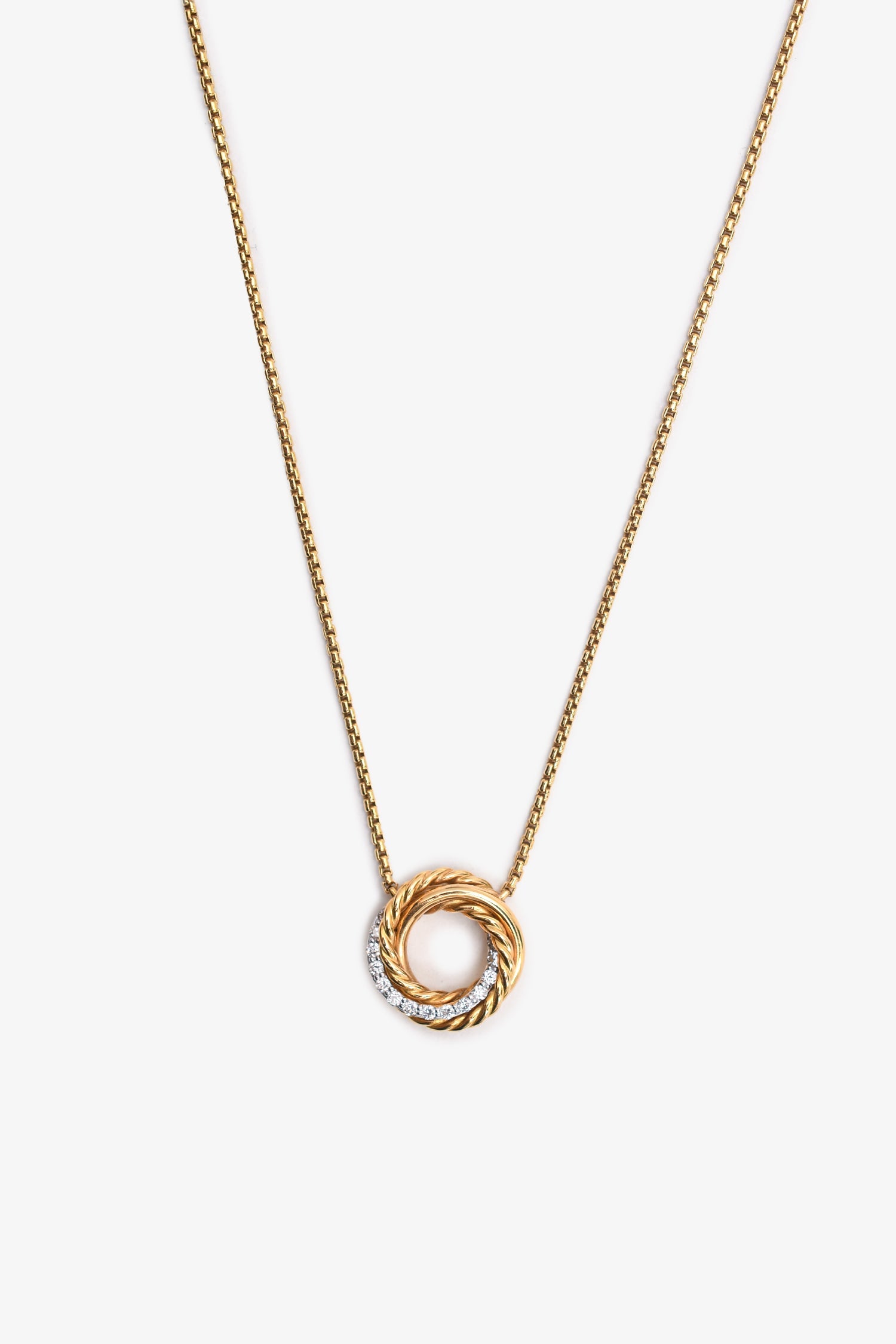 David Yurman 18K Yellow Gold Diamond Set Crossover Necklace