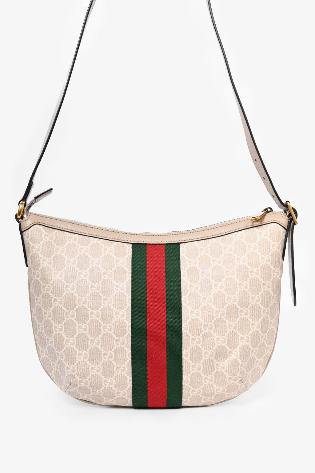 Gucci Beige Canvas Ophidia 'GG' Half Moon Bag