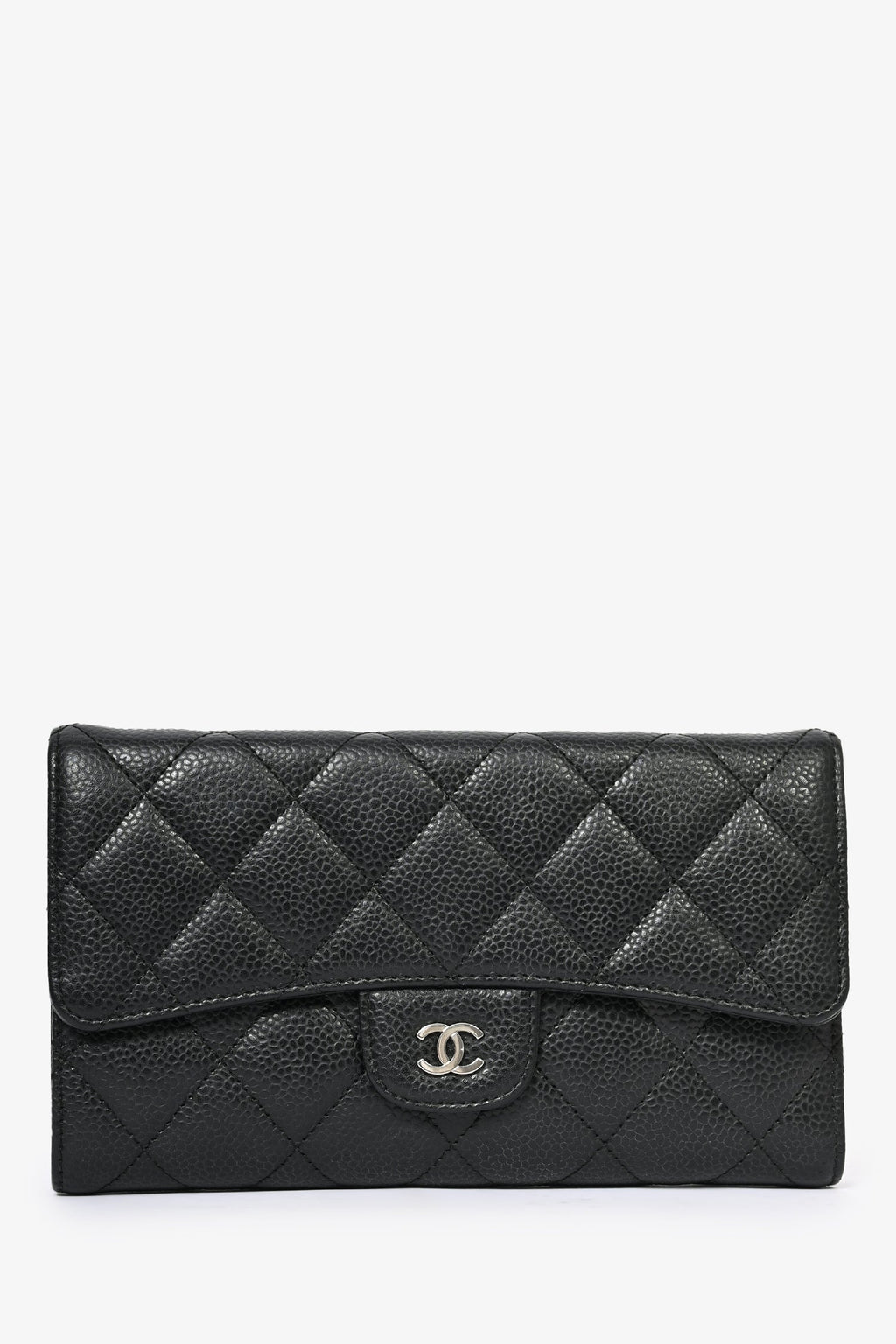 Pre-Loved Chanel™ 2009/10 Black Cavier Quilted Trifold Wallet