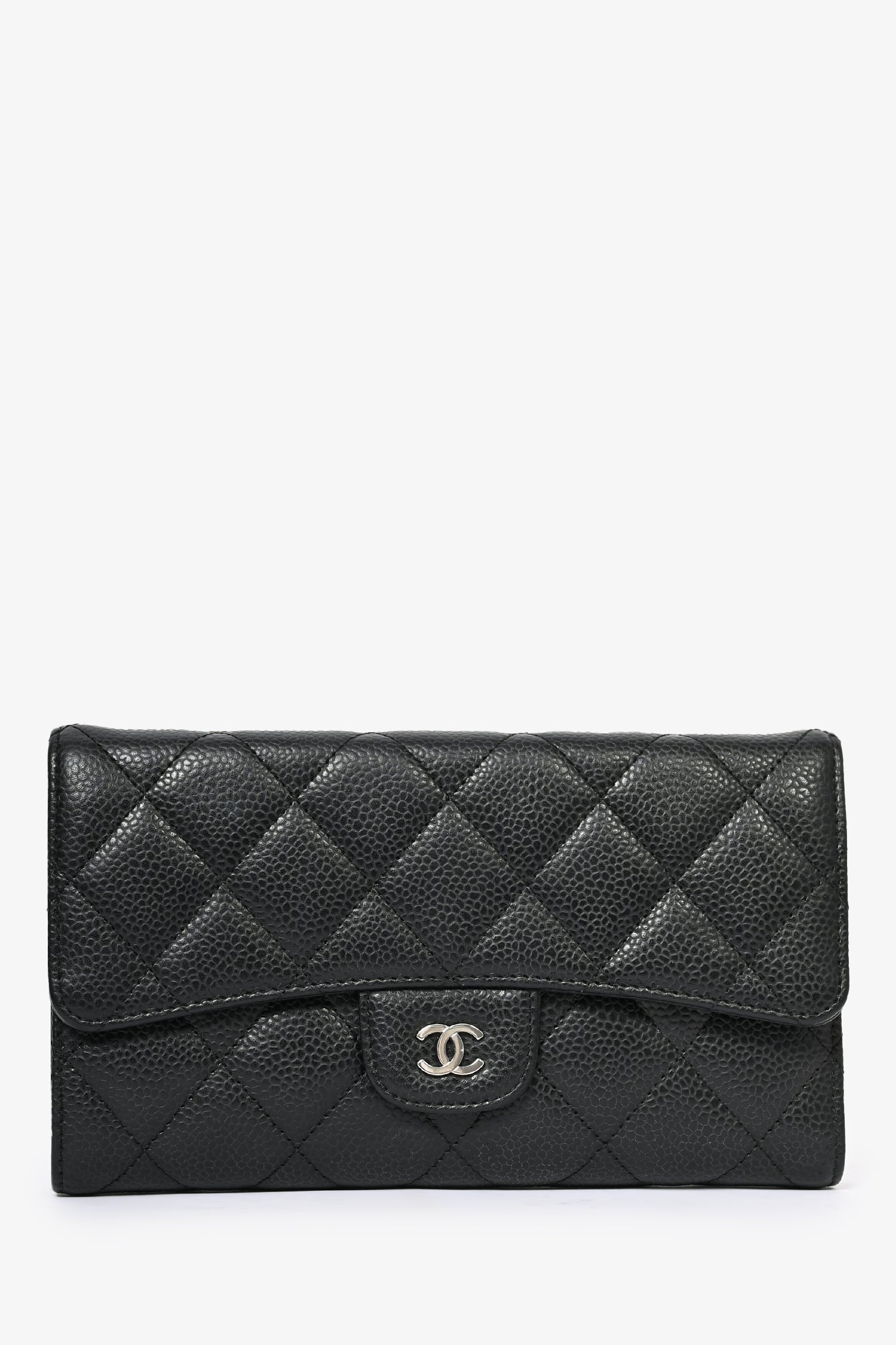 Pre-Loved Chanel™ 2009/10 Black Cavier Quilted Trifold Wallet