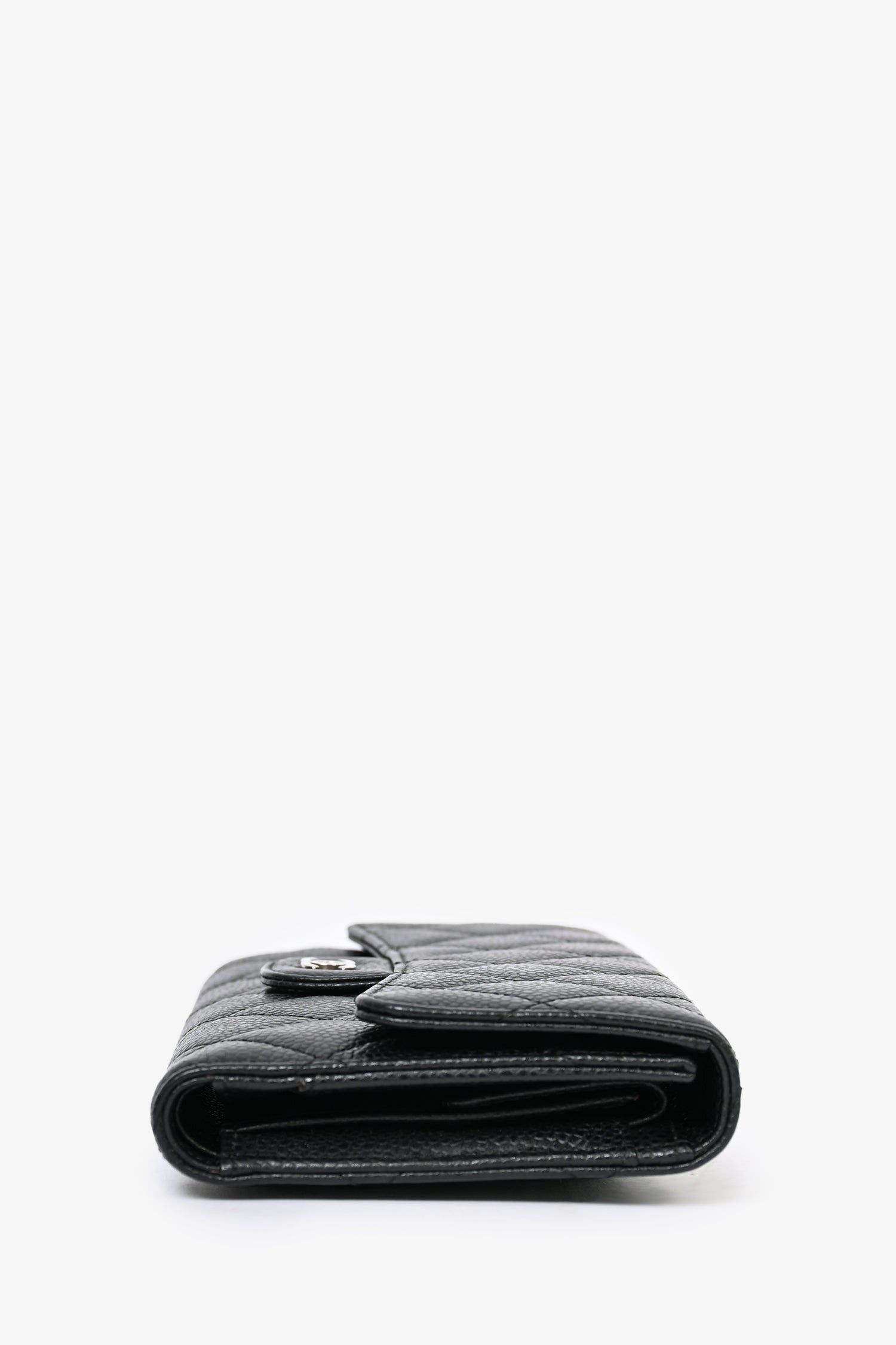 Pre-Loved Chanel™ 2009/10 Black Cavier Quilted Trifold Wallet