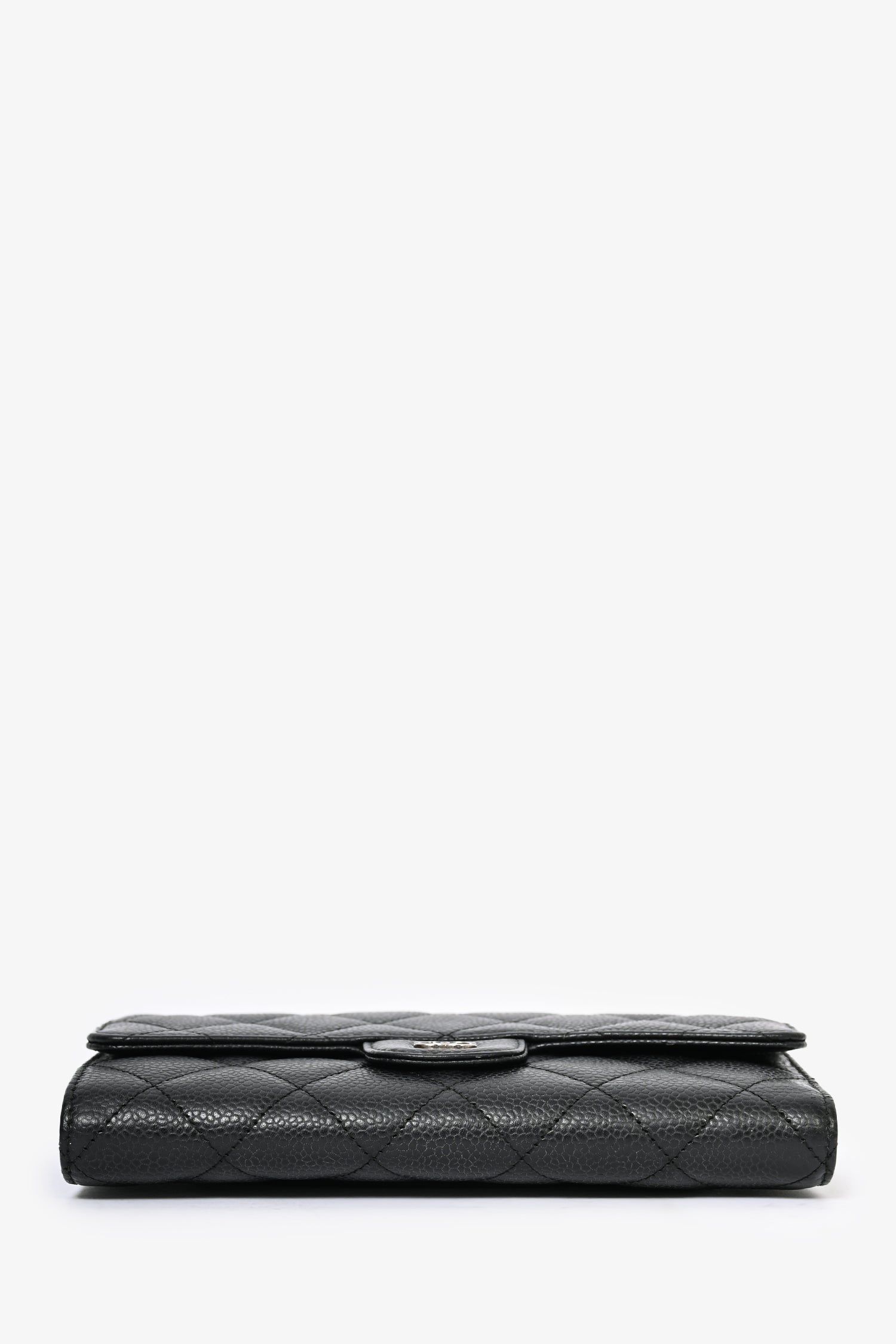 Pre-Loved Chanel™ 2009/10 Black Cavier Quilted Trifold Wallet