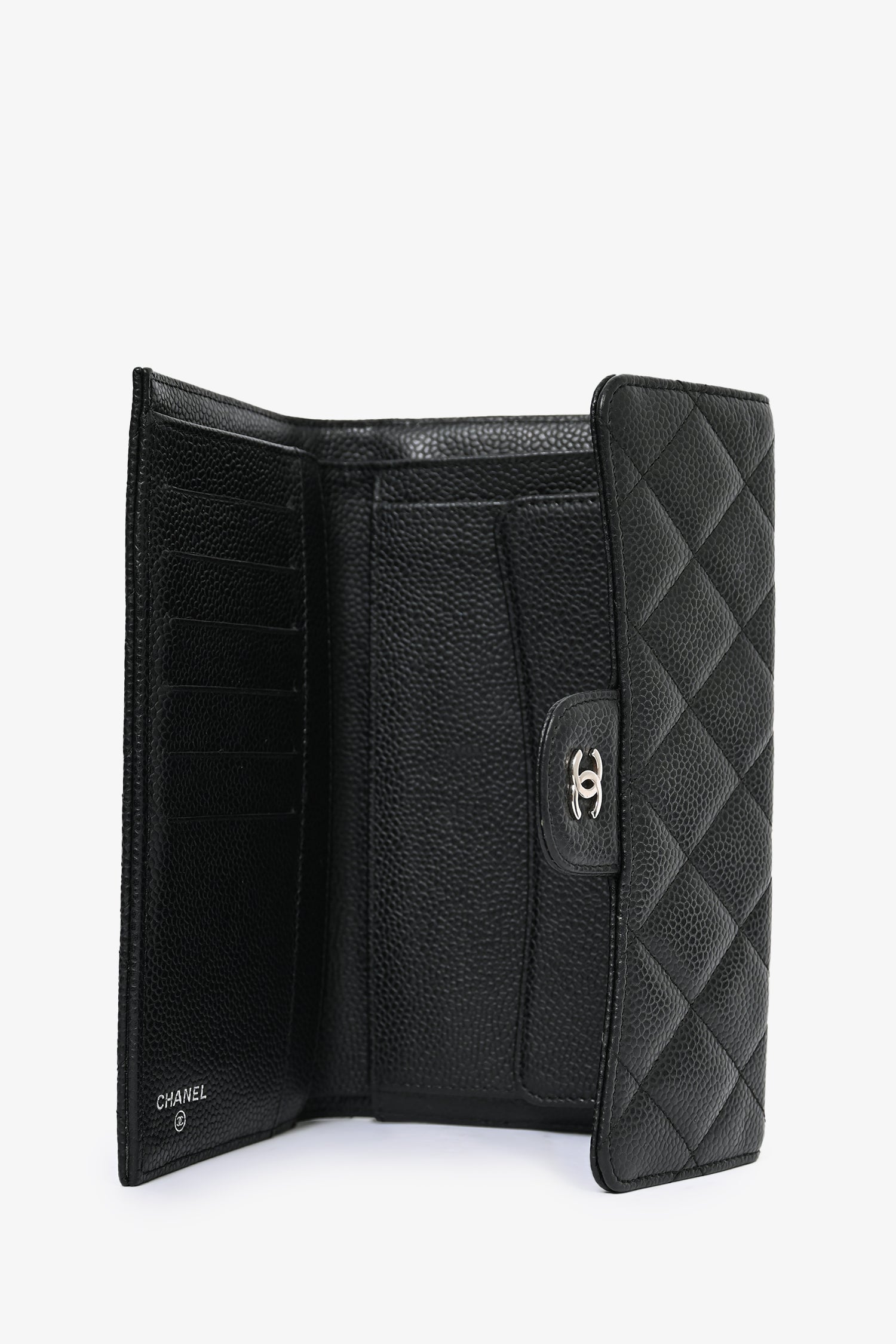 Pre-Loved Chanel™ 2009/10 Black Cavier Quilted Trifold Wallet