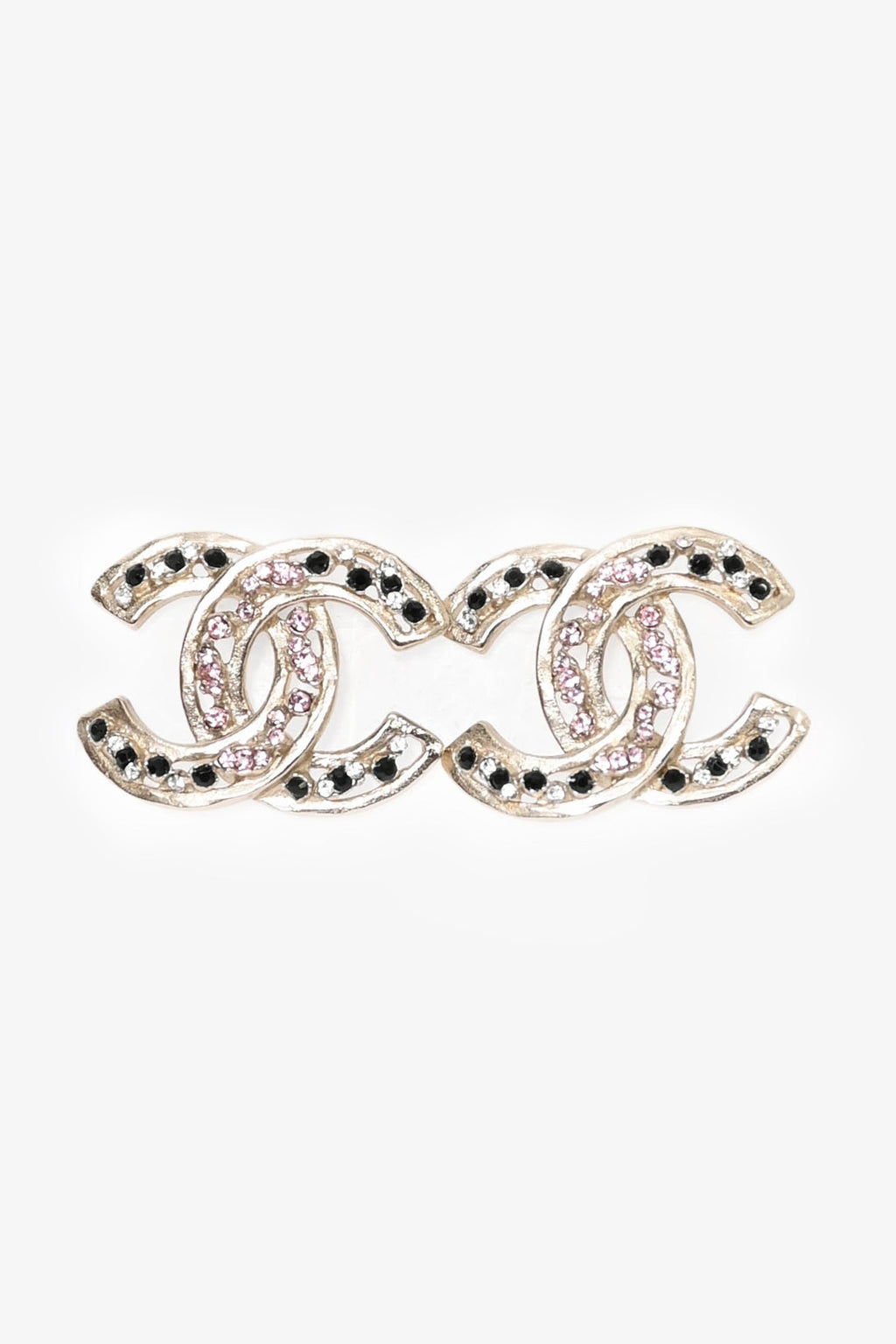 Pre-Loved Chanel™ Gold Tone Pink/Black 'CC' Crystal Earrings