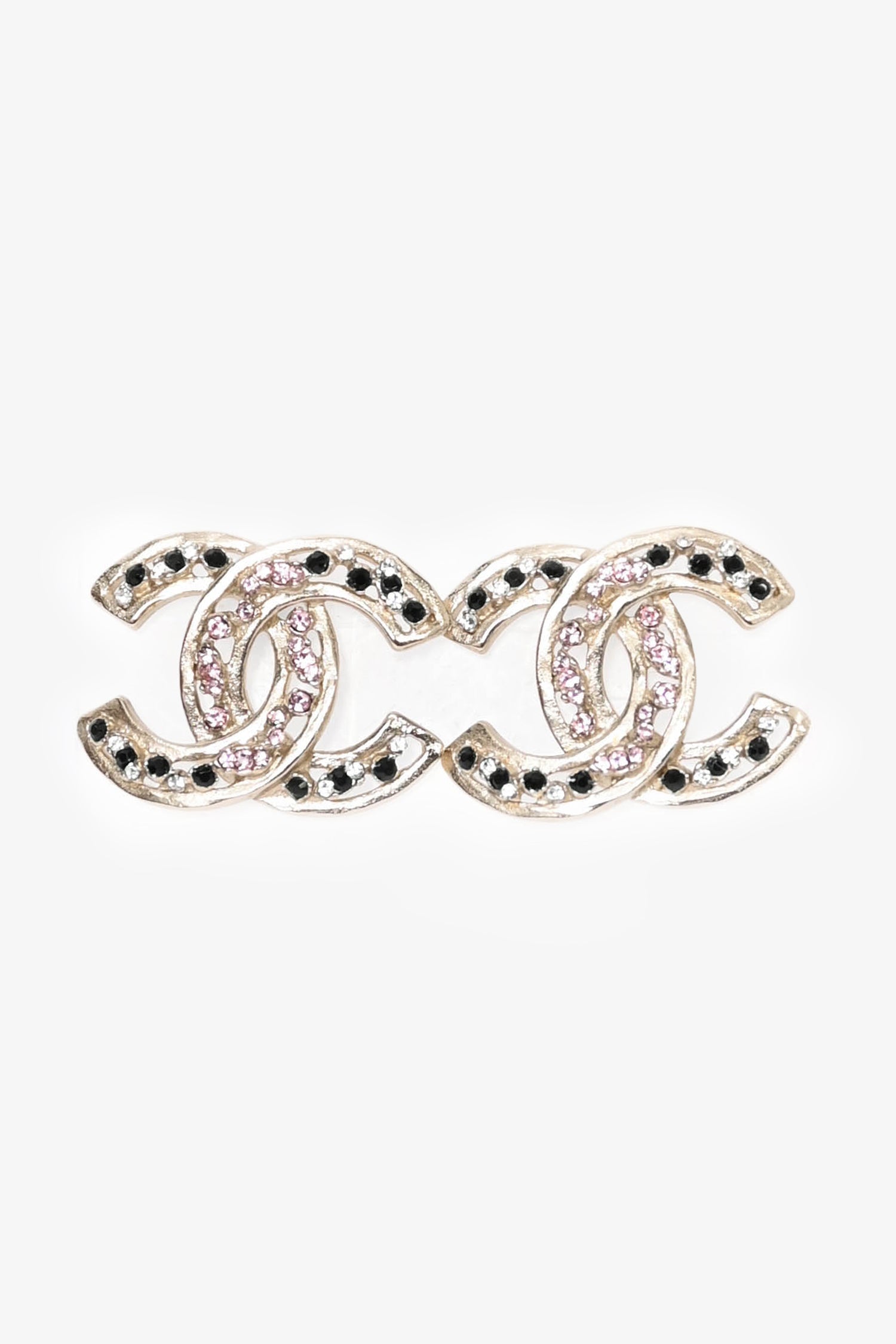 Pre-Loved Chanel™ Gold Tone Pink/Black 'CC' Crystal Earrings
