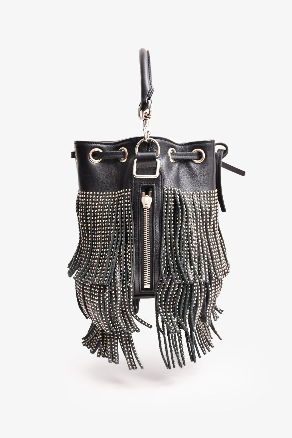 Saint Laurent Black/Silver Leather Fringe Bucket Bag