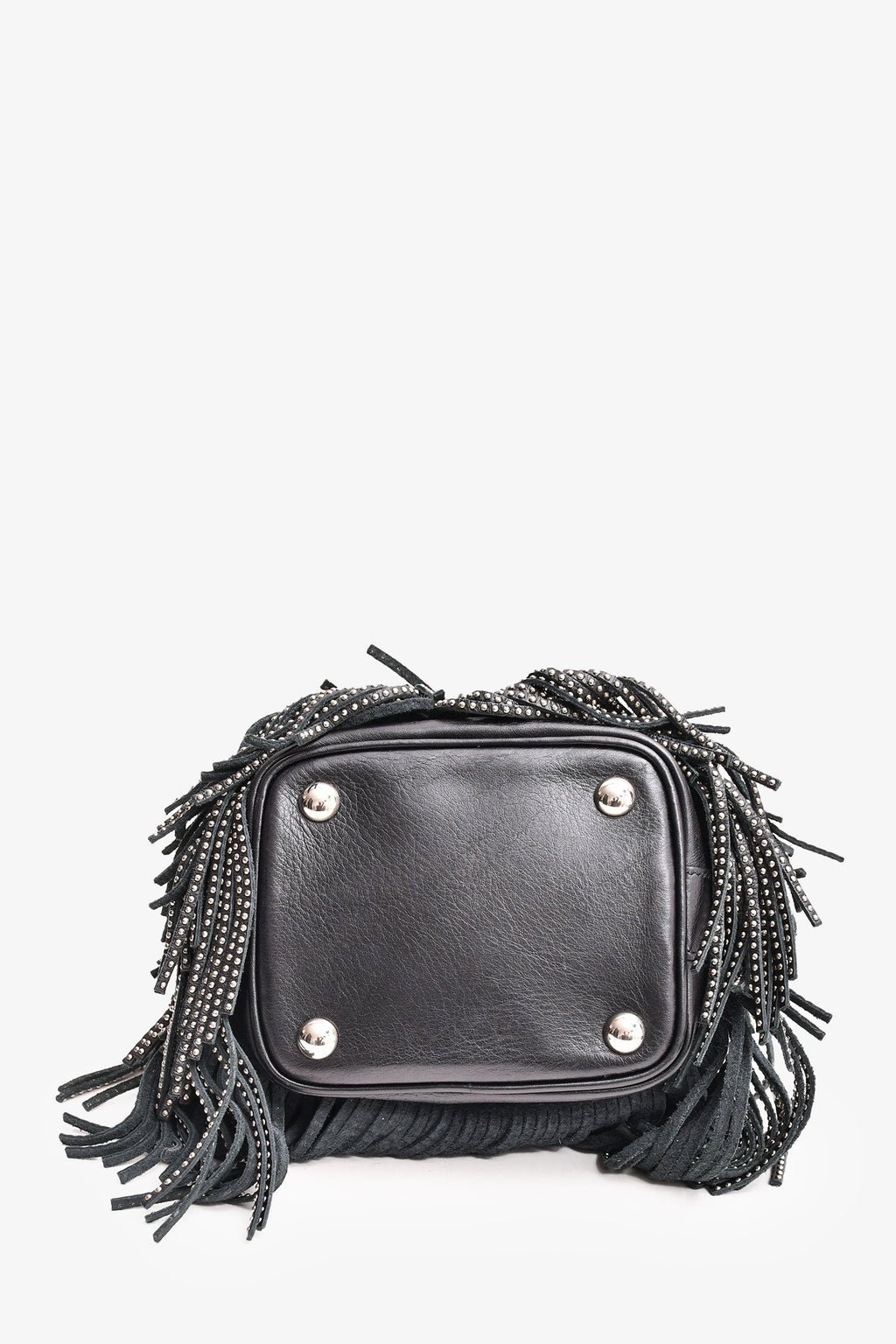 Saint Laurent Black/Silver Leather Fringe Bucket Bag