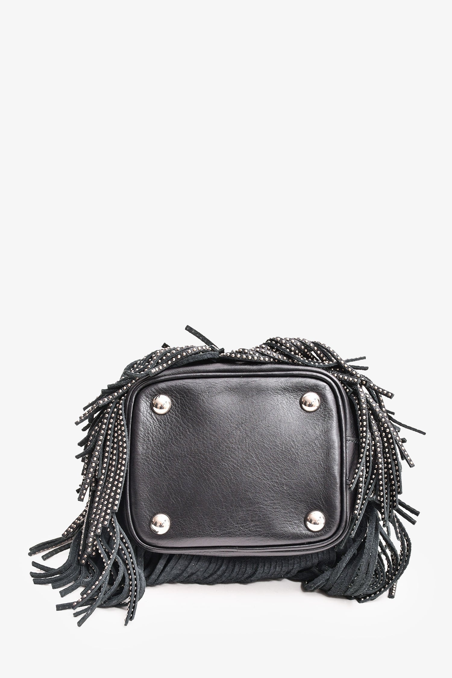 Saint Laurent Black/Silver Leather Fringe Bucket Bag