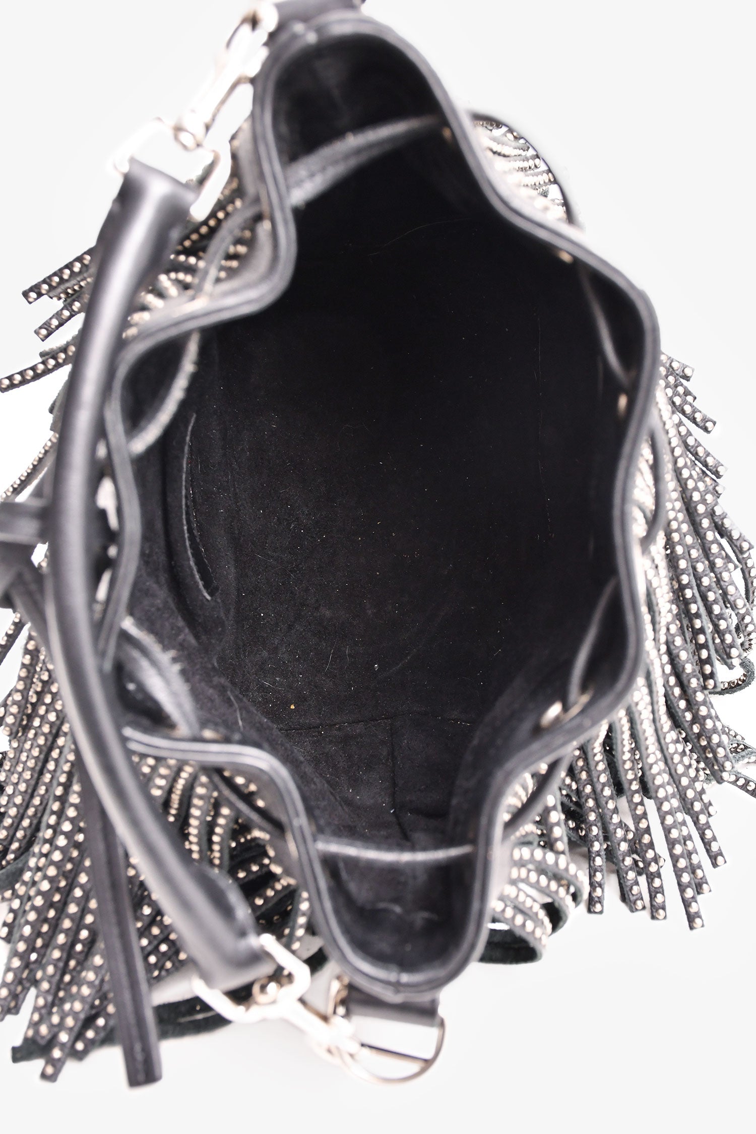 Saint Laurent Black/Silver Leather Fringe Bucket Bag
