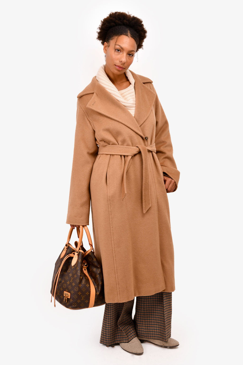 Max Mara Brown Camel Hair Manuela Long Wrap Coat Size 10 US