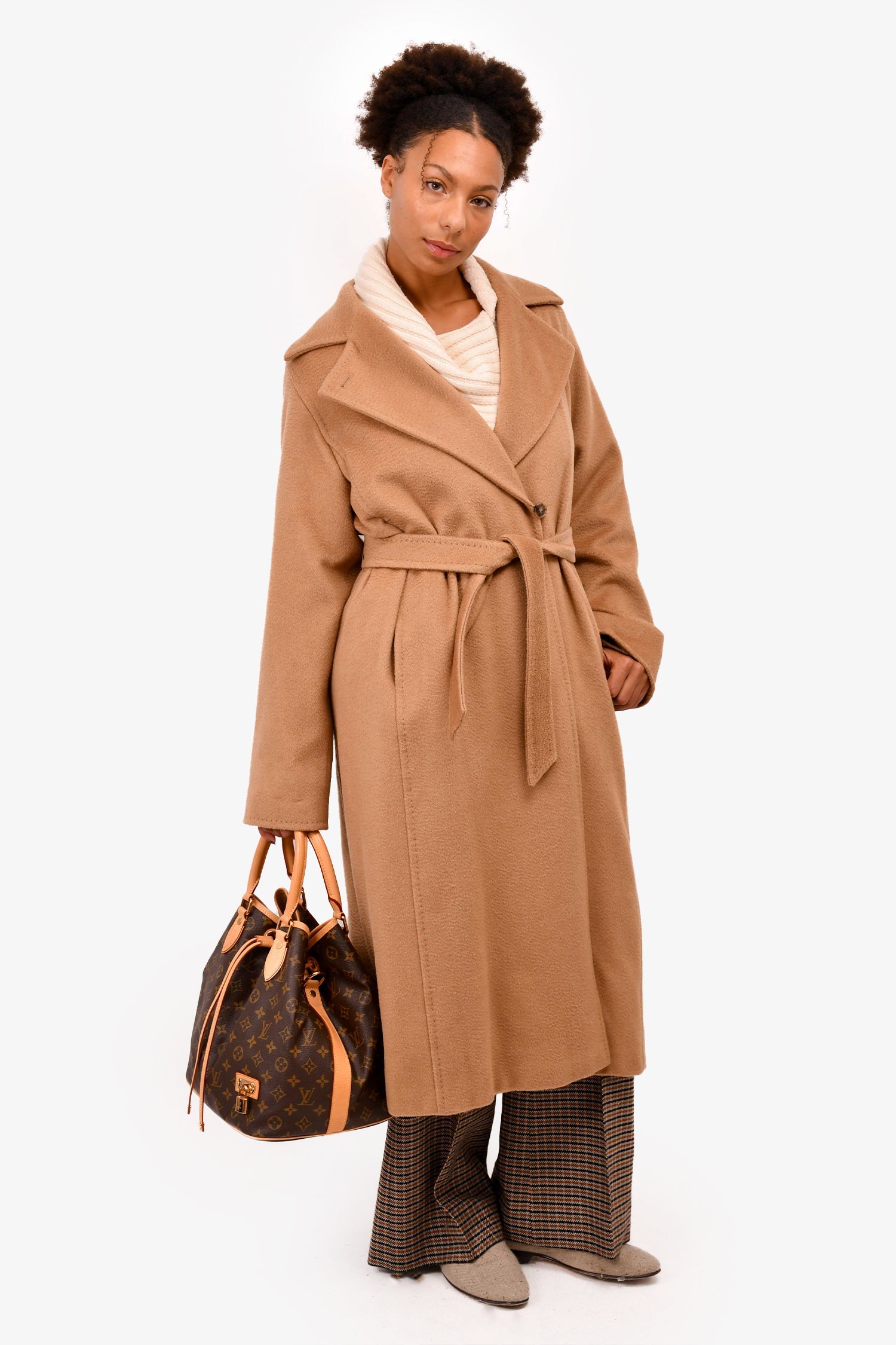 Max Mara Brown Camel Hair Manuela Long Wrap Coat Size 10 US