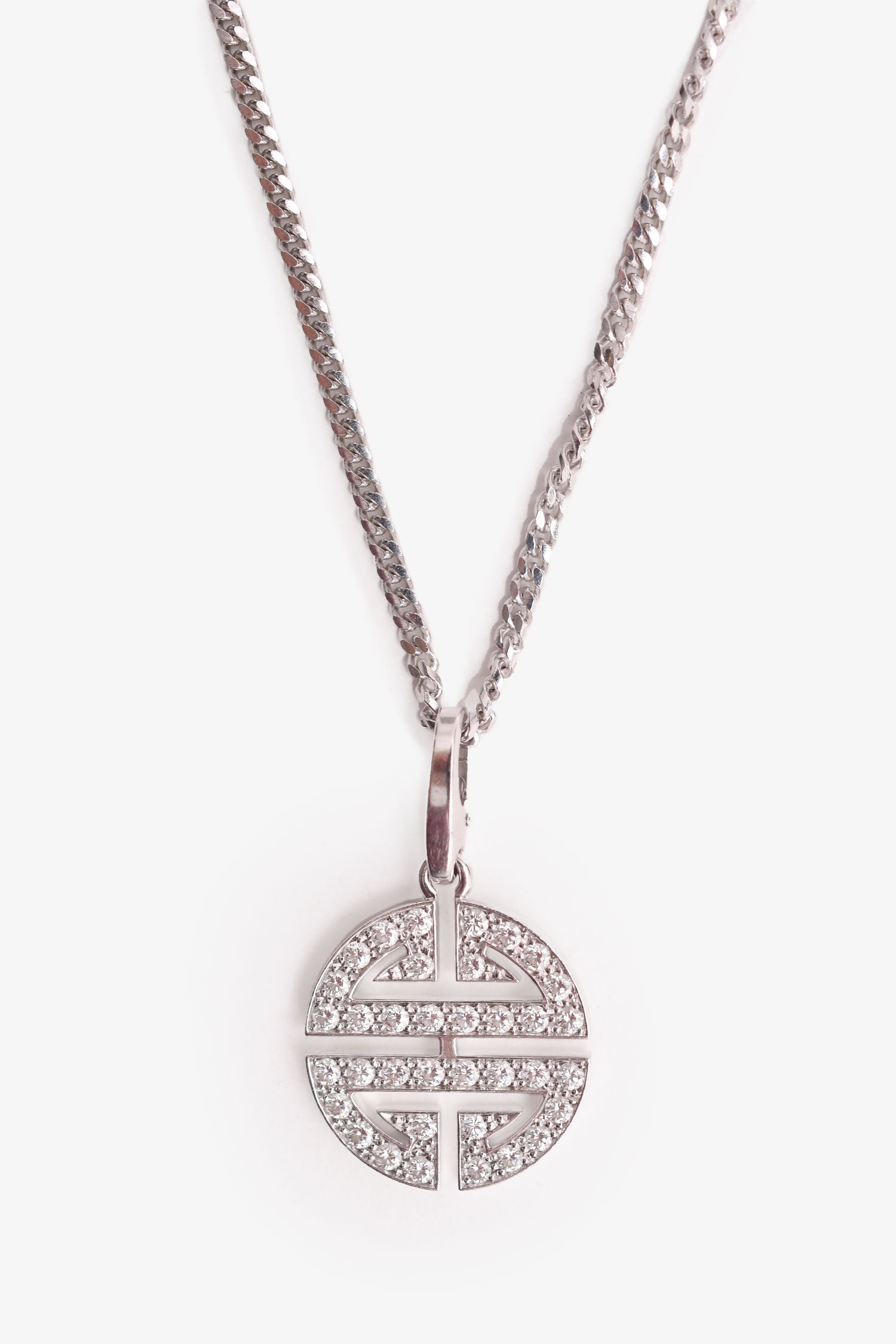 Cartier 18K White Gold Diamond Set Logo Pendant Necklace