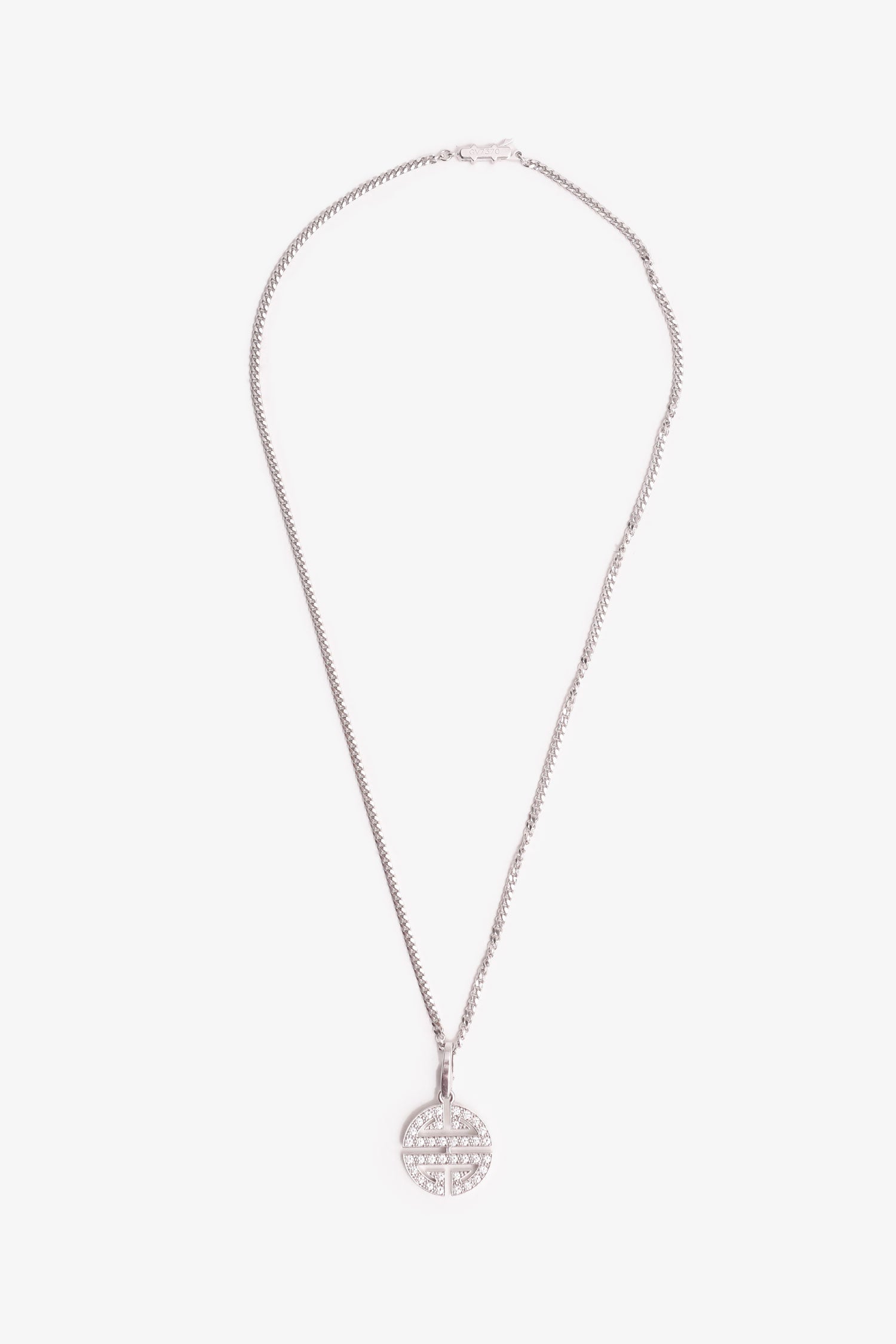 Cartier 18K White Gold Diamond Set Logo Pendant Necklace