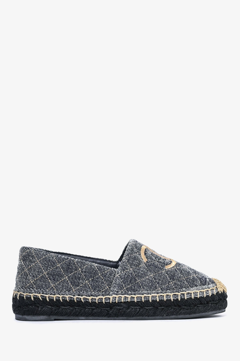 Pre-Loved Chanel™ Blue/Gold Velvet CC Espadrilles Size 38