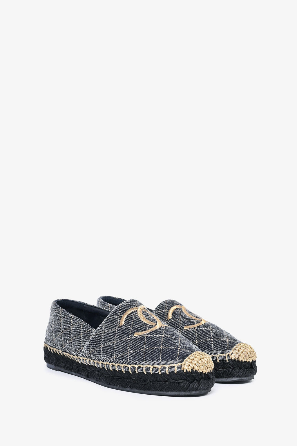 Pre-Loved Chanel™ Blue/Gold Velvet CC Espadrilles Size 38