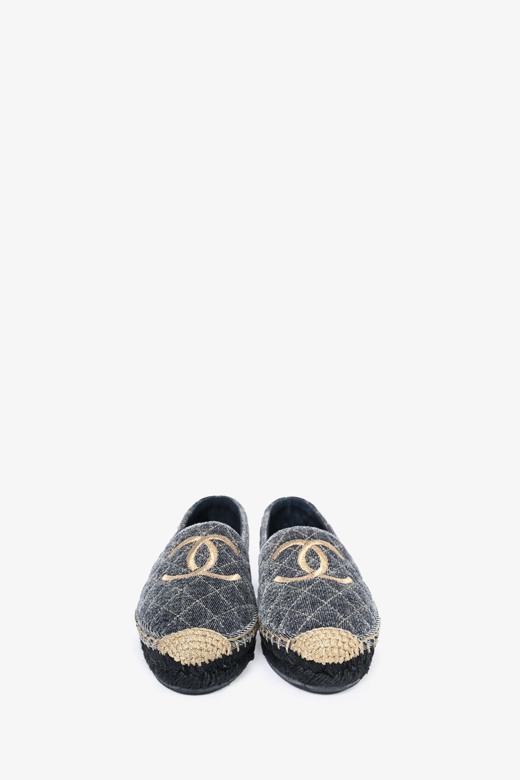 Pre-Loved Chanel™ Blue/Gold Velvet CC Espadrilles Size 38
