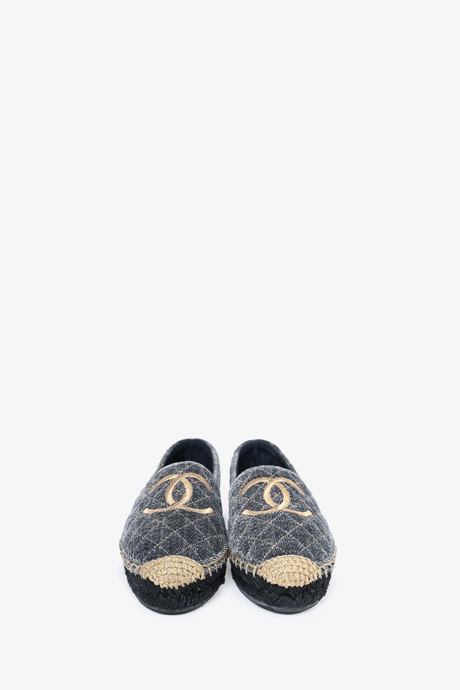 Pre-Loved Chanel™ Blue/Gold Velvet CC Espadrilles Size 38