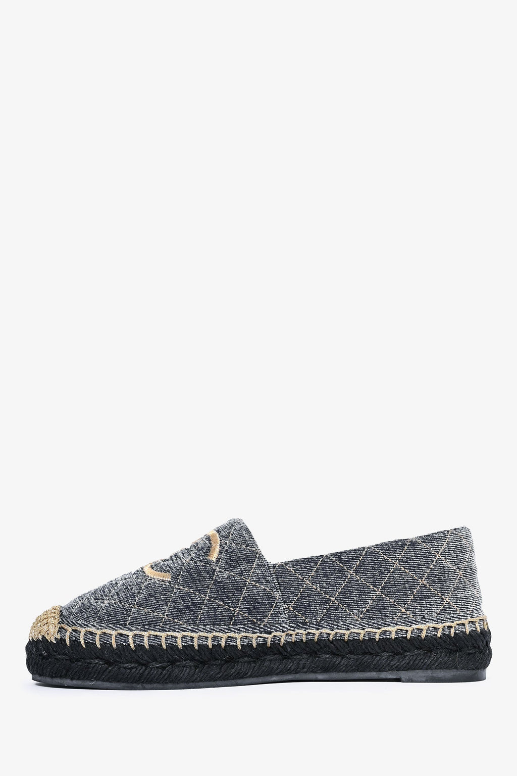 Pre-Loved Chanel™ Blue/Gold Velvet CC Espadrilles Size 38