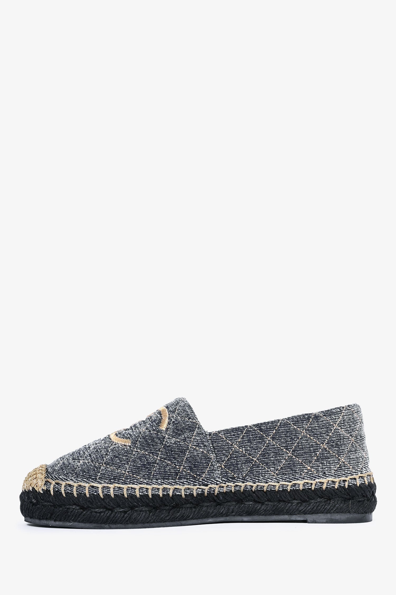 Pre-Loved Chanel™ Blue/Gold Velvet CC Espadrilles Size 38