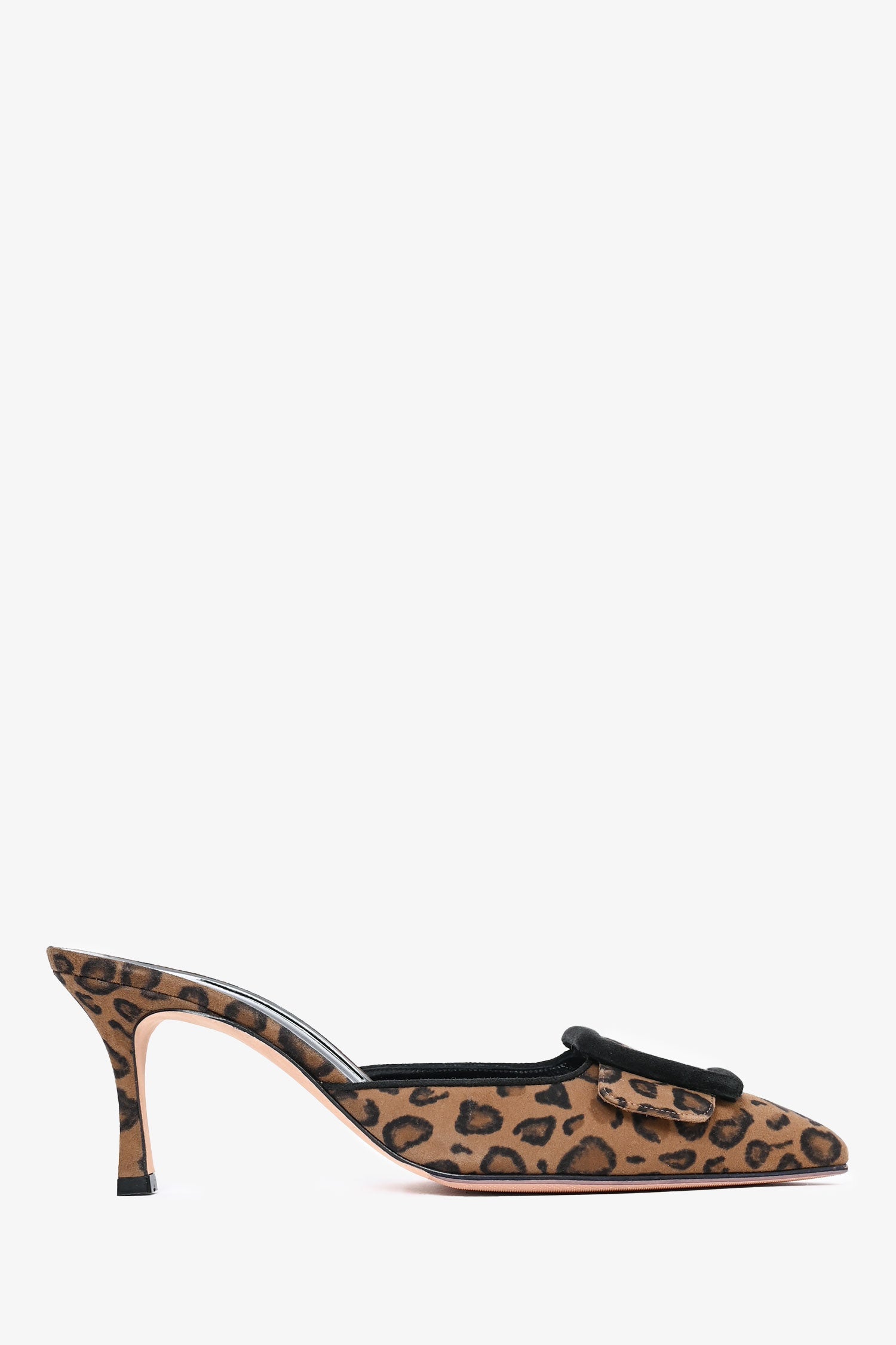 Manolo Blahnik Black/Brown Suede Leopard Patter Mules Size 37.5