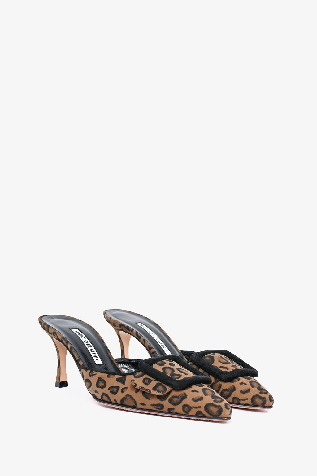 Manolo Blahnik Black/Brown Suede Leopard Patter Mules Size 37.5