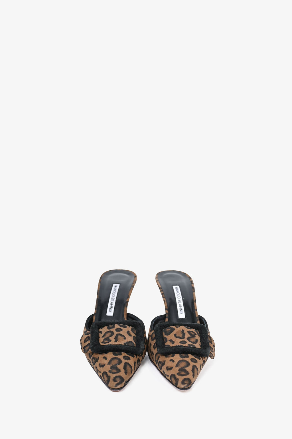 Manolo Blahnik Black/Brown Suede Leopard Patter Mules Size 37.5
