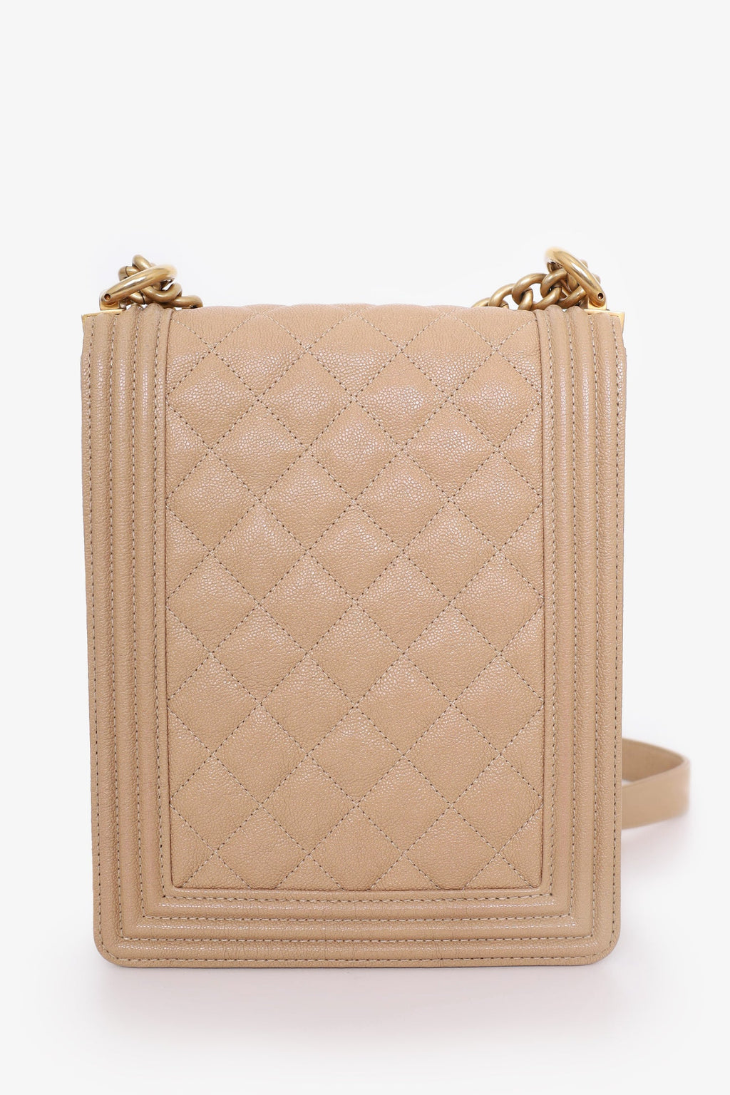 Pre-Loved Chanel™ 2019  Beige Caviar Quilted North South Boy Flap Bag