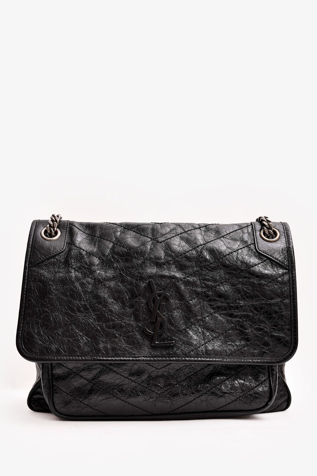Saint Laurent Black Crinkled Leather 'Niki' Shoulder Bag