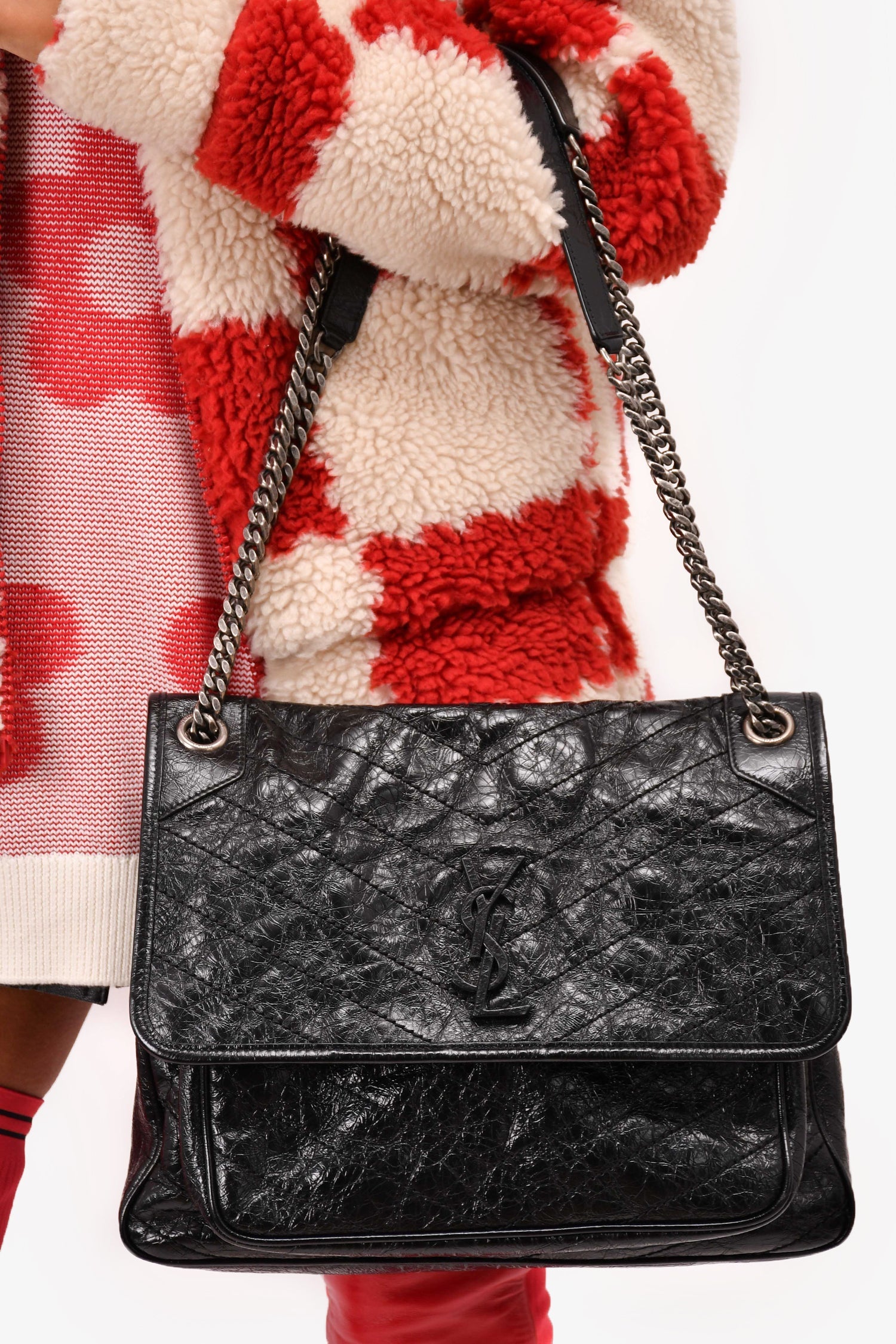 Saint Laurent Black Crinkled Leather 'Niki' Shoulder Bag