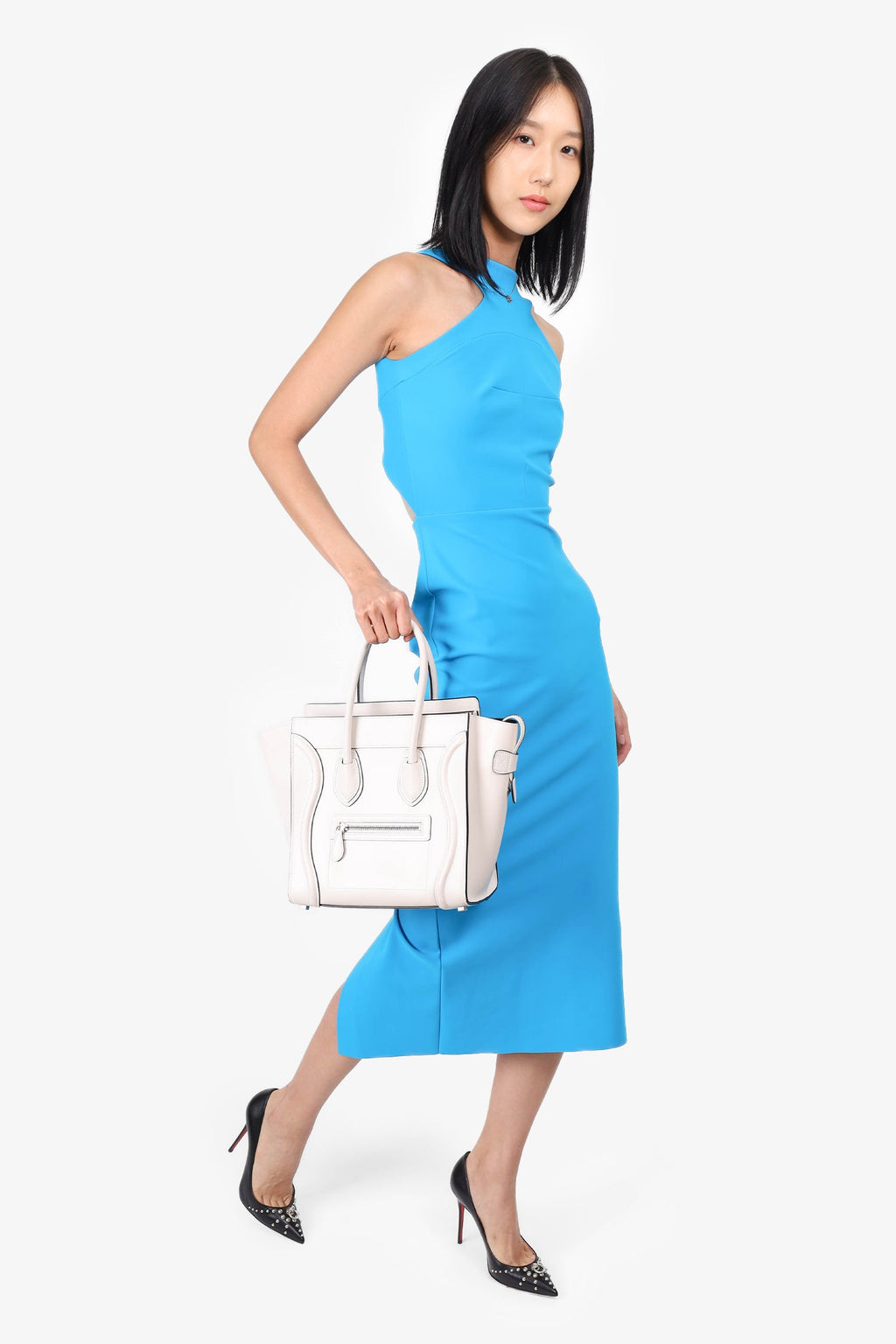 Celine White Leather Mini Luggage Tote