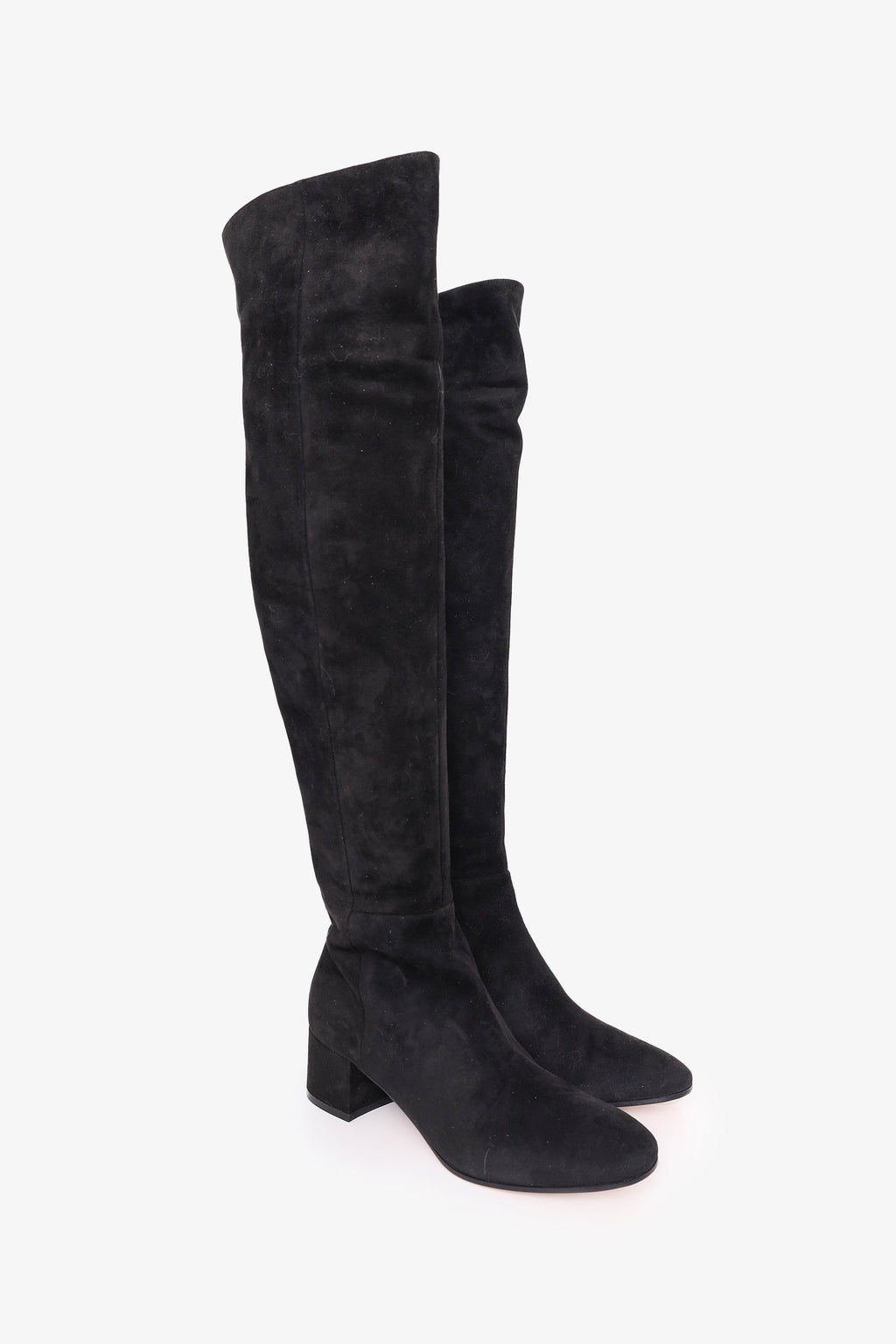 Gianvito Rossi Black Suede Rolling Thigh Boots Size 39
