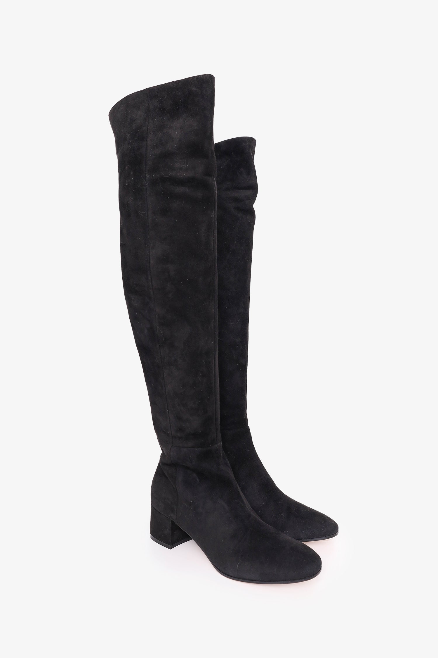 Gianvito Rossi Black Suede Rolling Thigh Boots Size 39