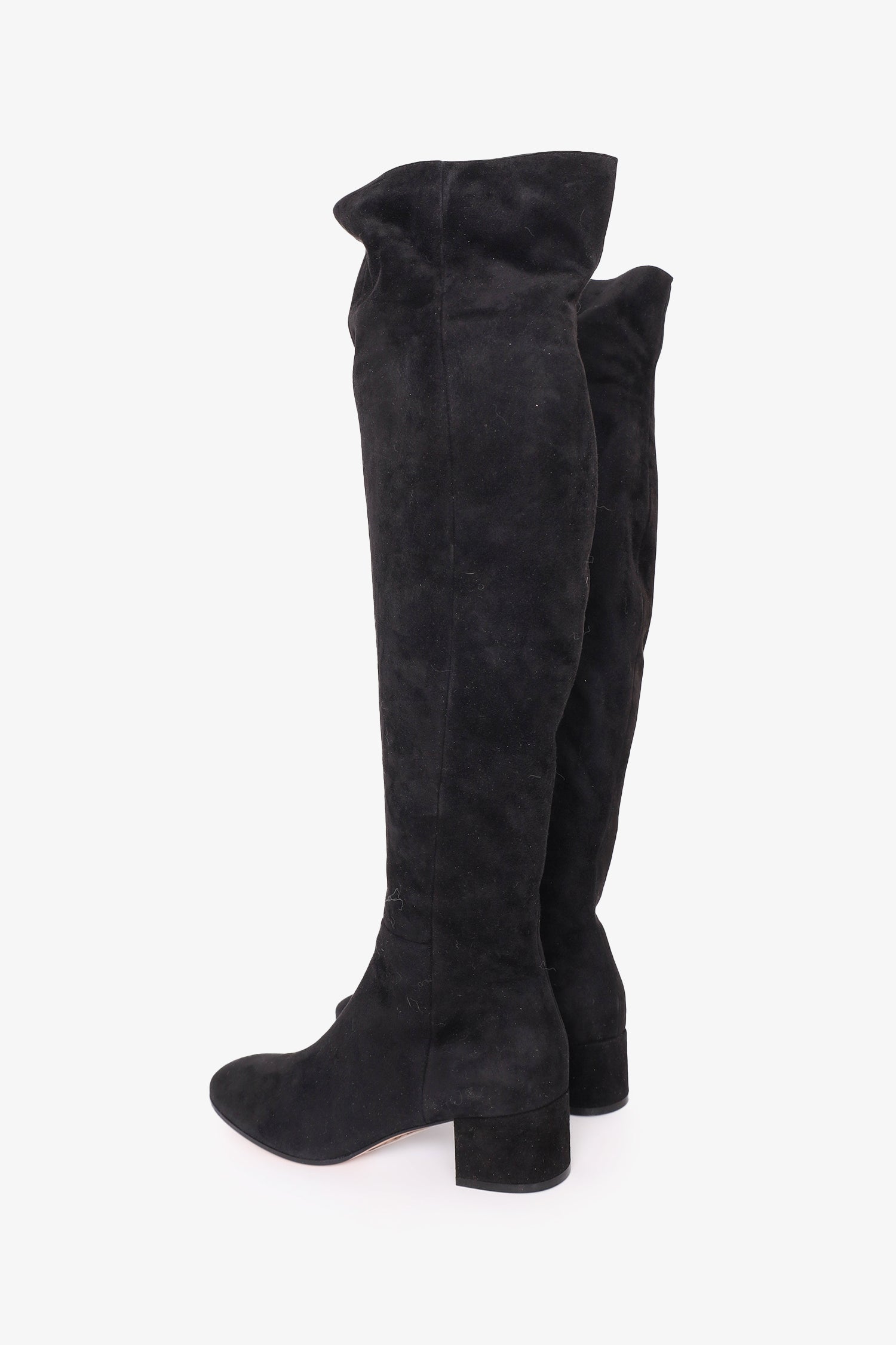 Gianvito Rossi Black Suede Rolling Thigh Boots Size 39