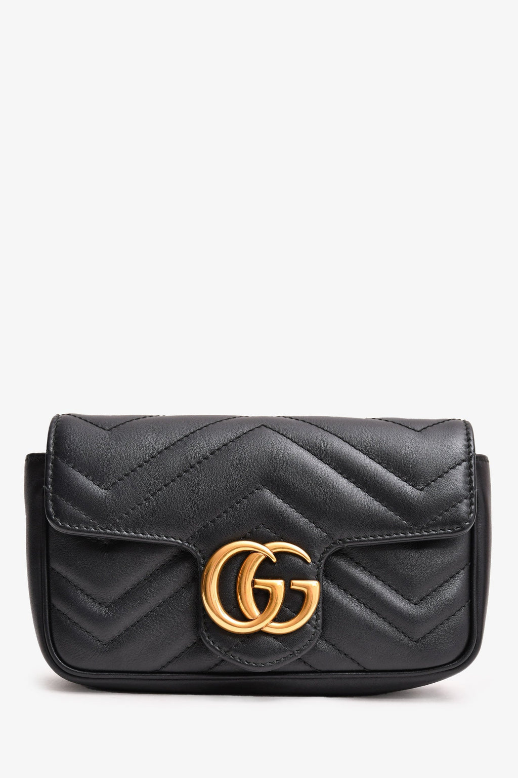 Gucci Black Chevron Leather Marmont Super Mini Crossbody