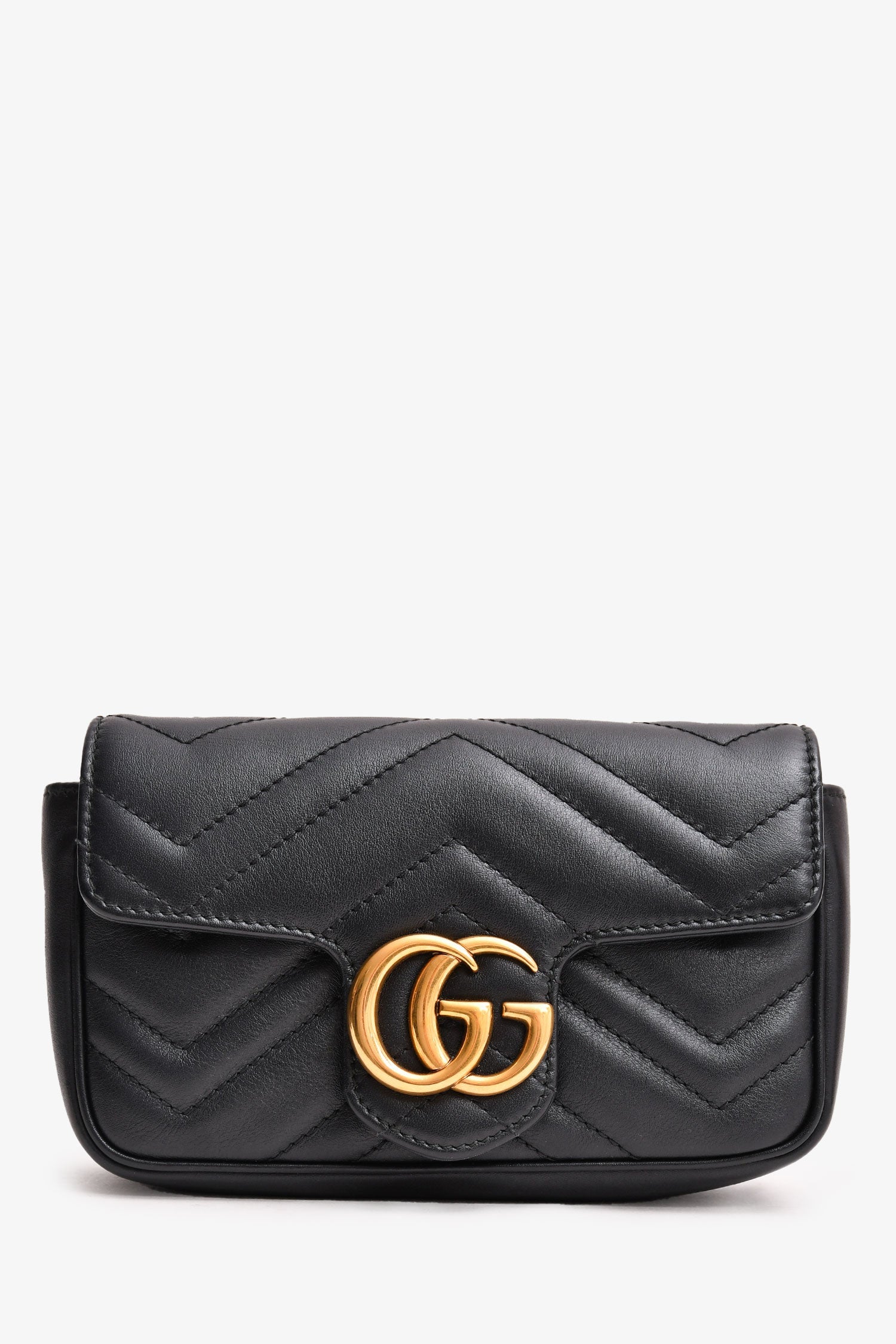 Gucci Black Chevron Leather Marmont Super Mini Crossbody