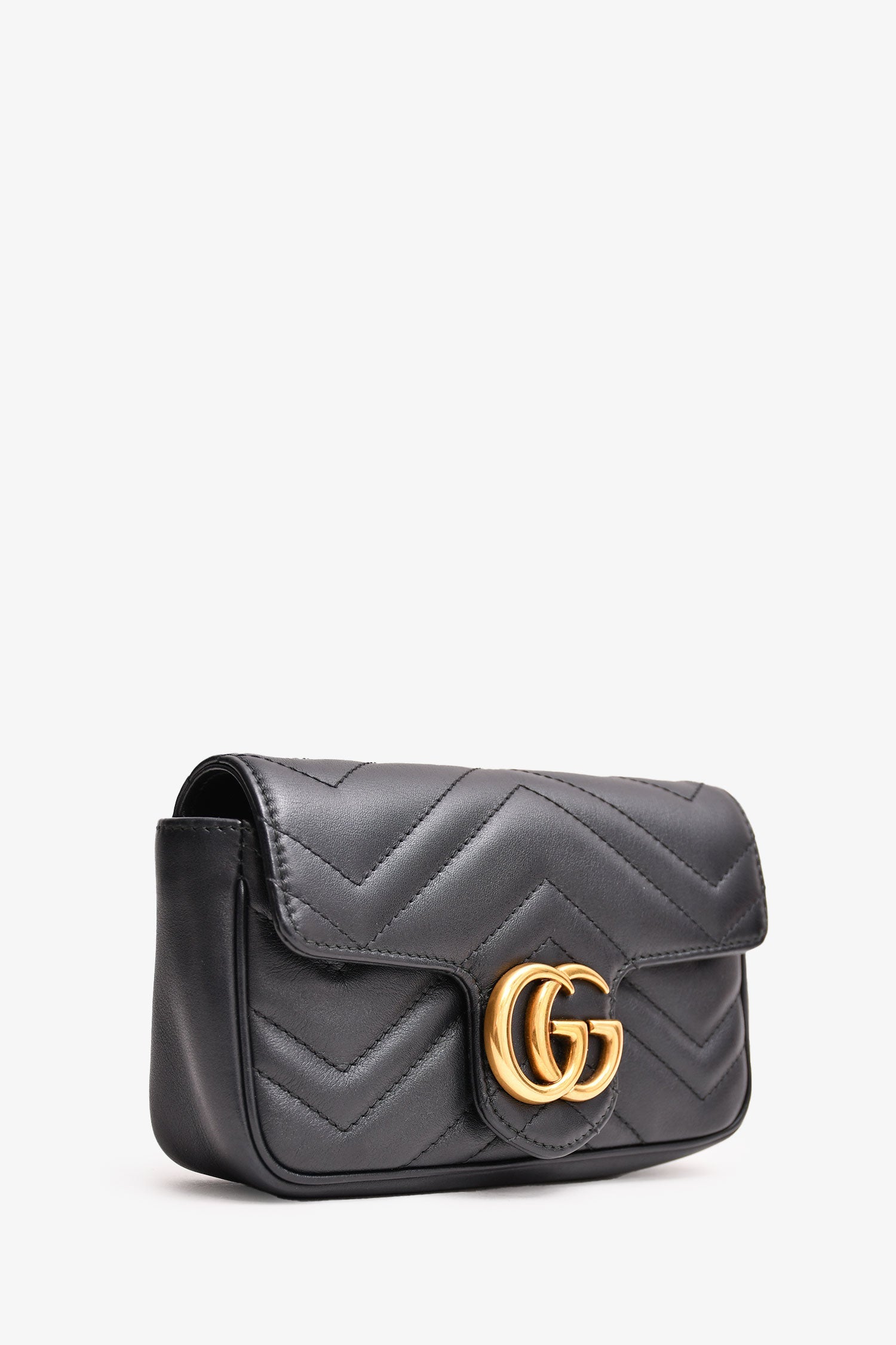 Gucci Black Chevron Leather Marmont Super Mini Crossbody