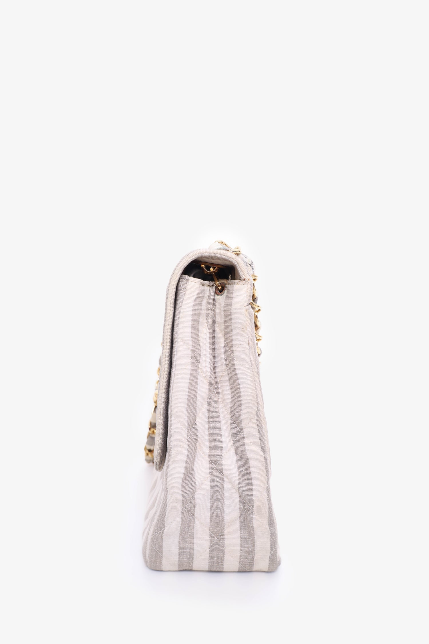 Pre-Loved Chanel™ 1994-96 Grey/White Striped Chain Shoulder Bag