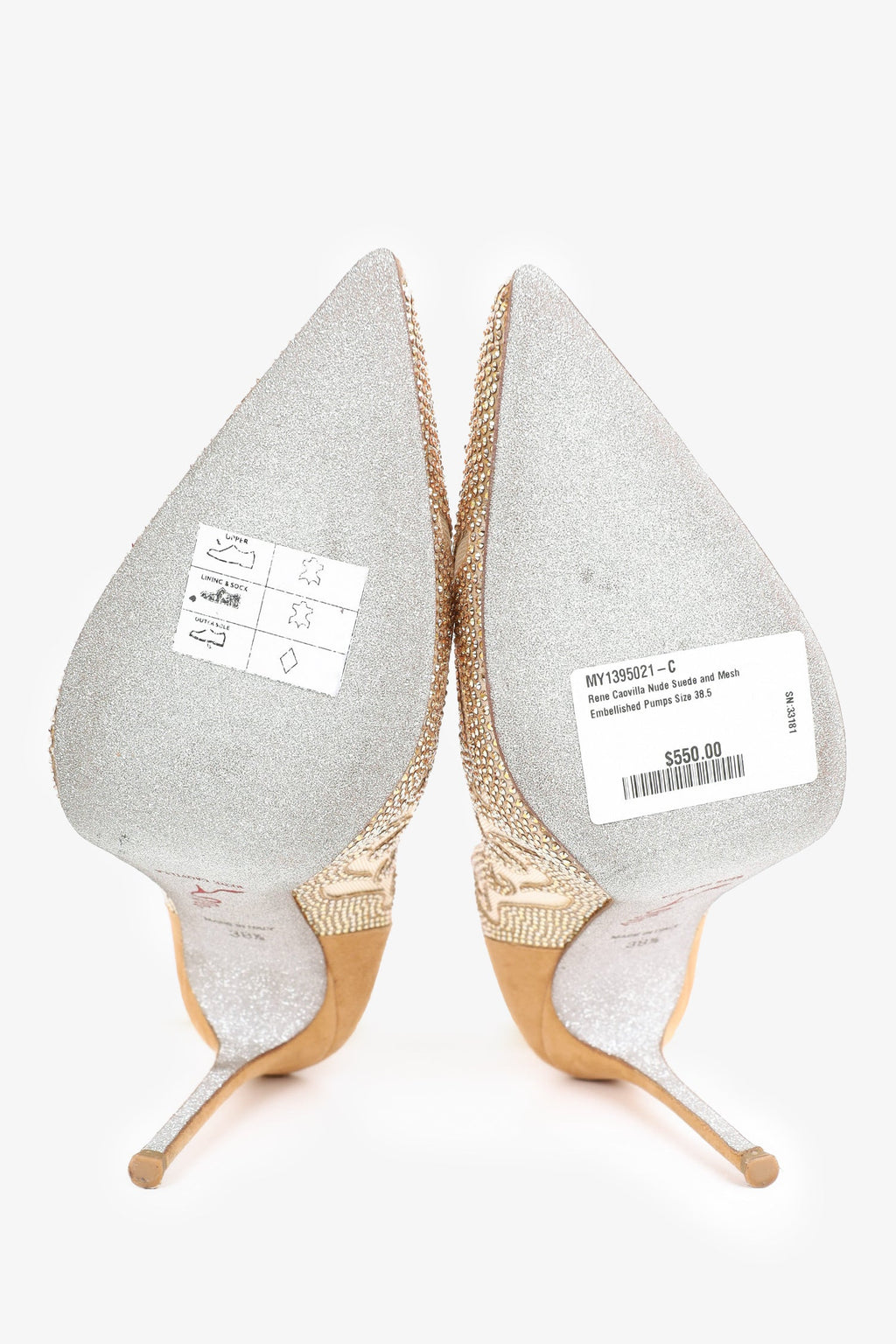 Rene Caovilla Nude Suede and Mesh Embellished Pumps Size 38.5