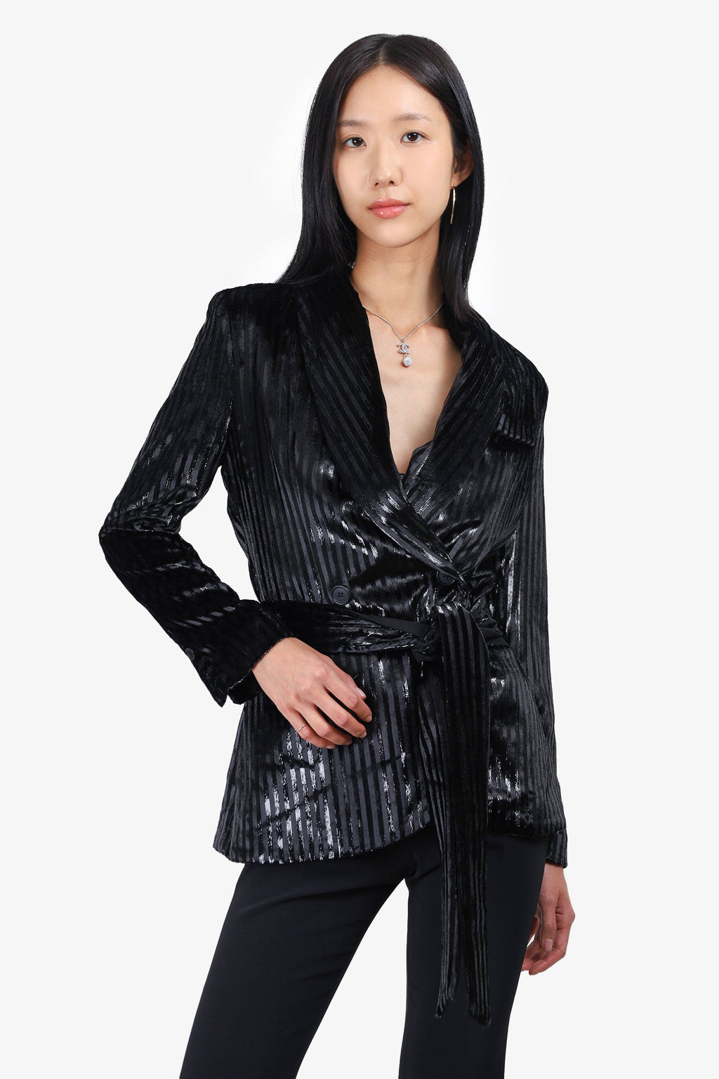 Smythe Black/Metallic Striped Velvet Jacket Size 2