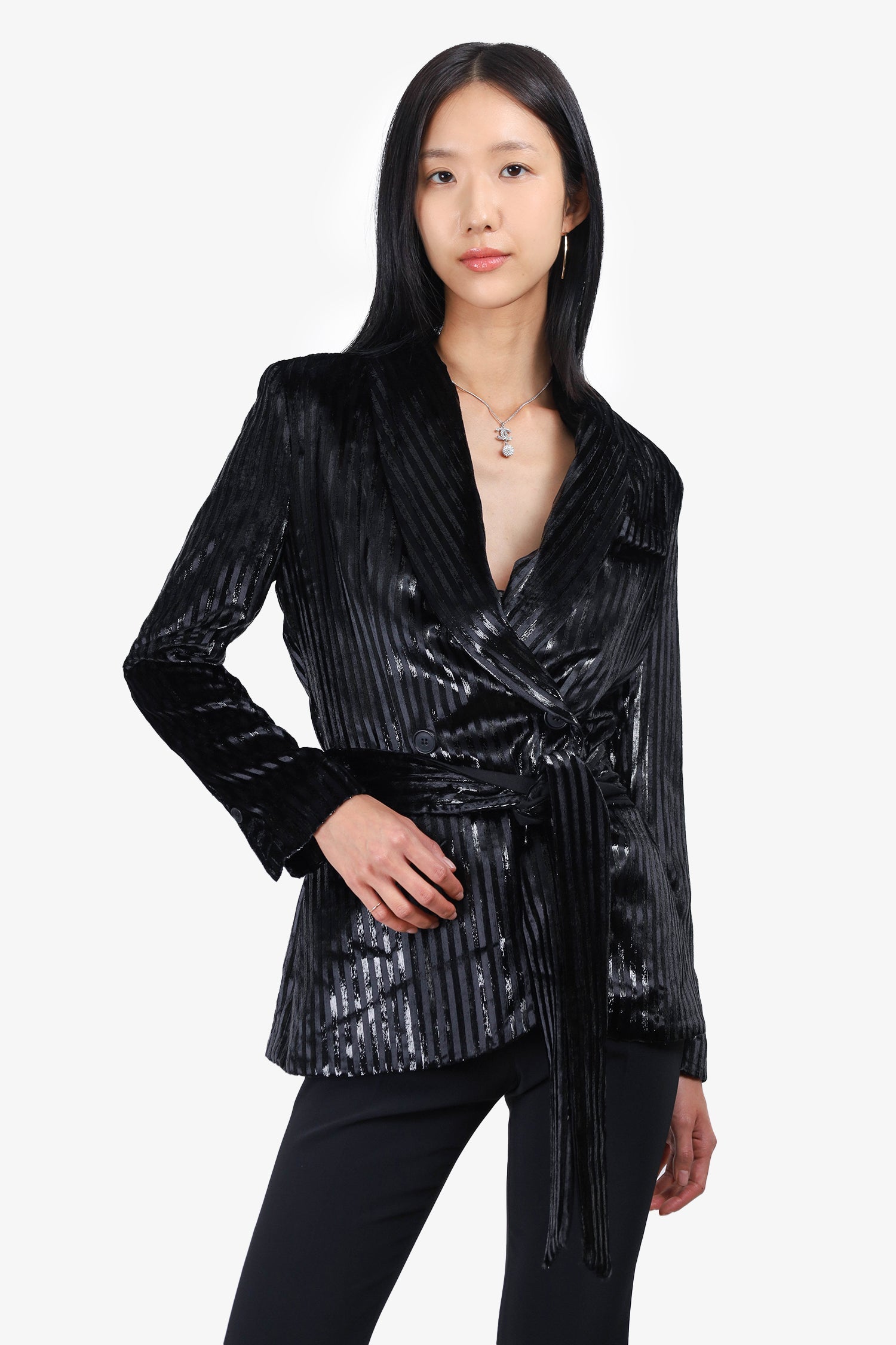 Smythe Black/Metallic Striped Velvet Jacket Size 2