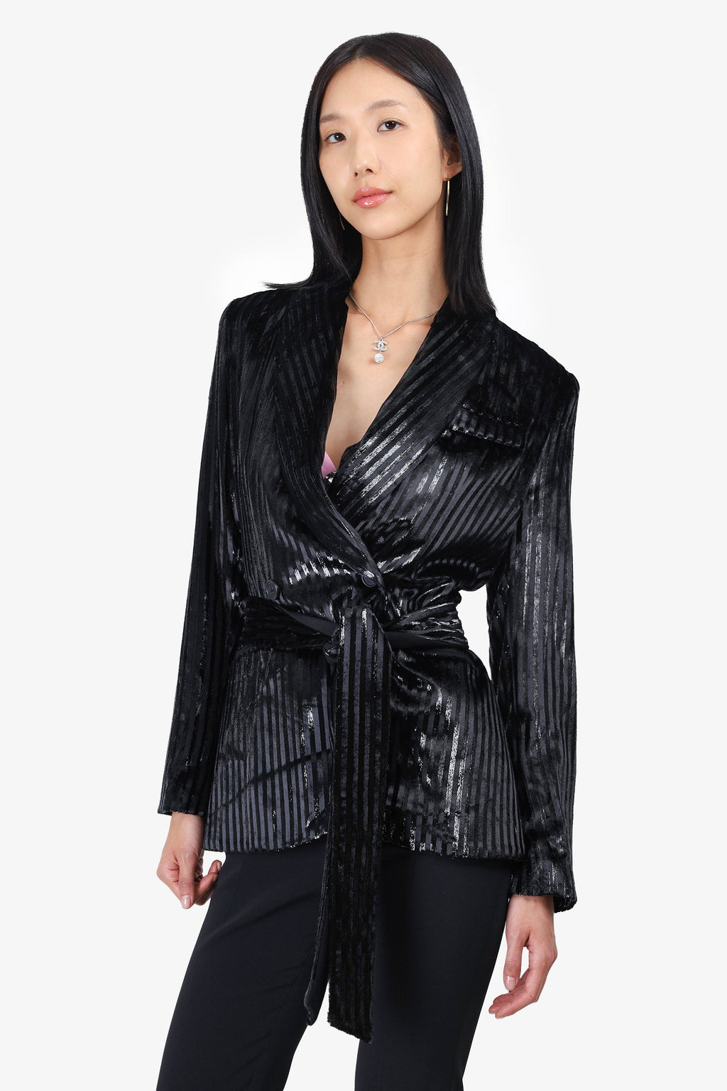 Smythe Black/Metallic Striped Velvet Jacket Size 2