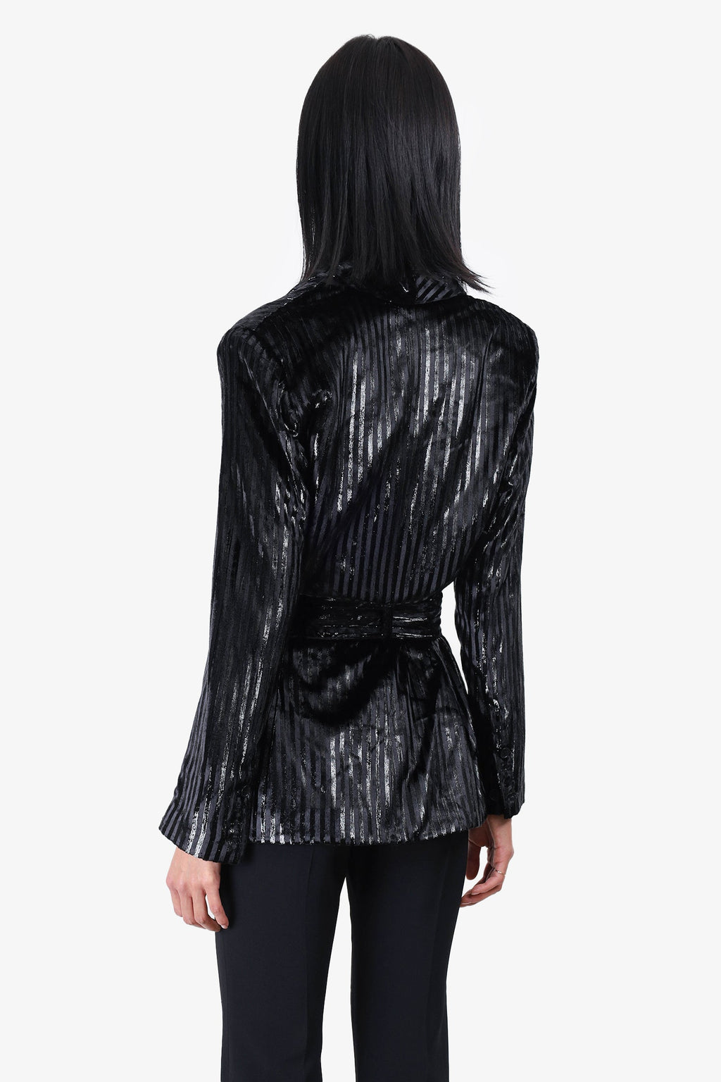 Smythe Black/Metallic Striped Velvet Jacket Size 2