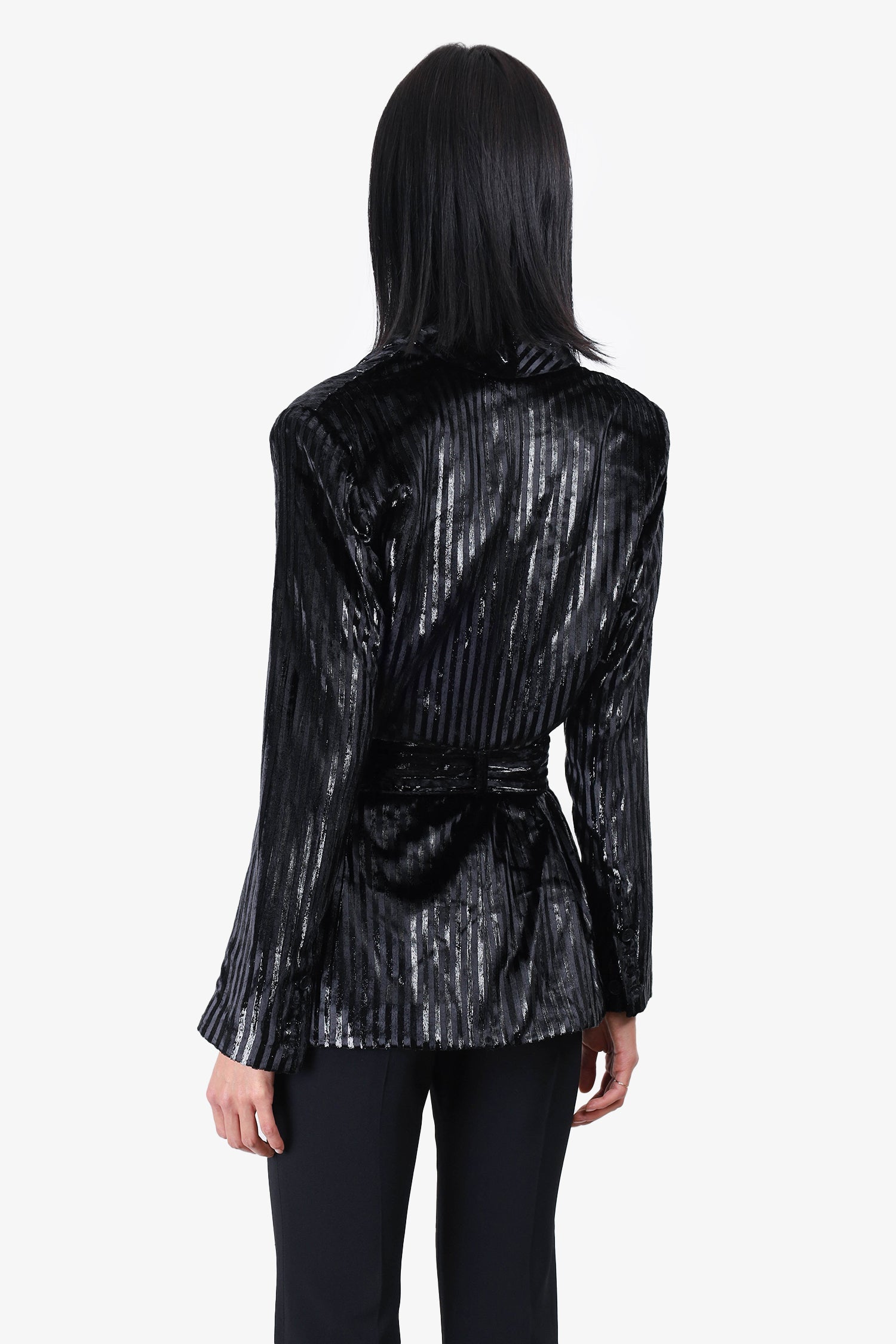 Smythe Black/Metallic Striped Velvet Jacket Size 2