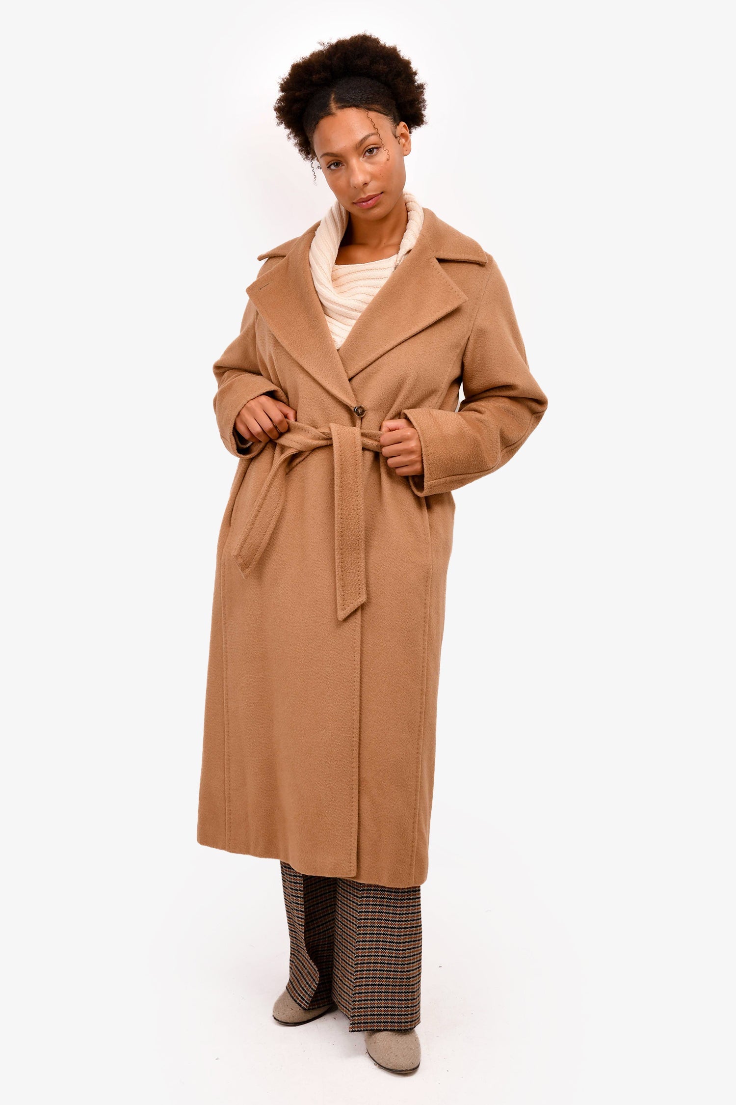 Max Mara Brown Camel Hair Manuela Long Wrap Coat Size 10 US