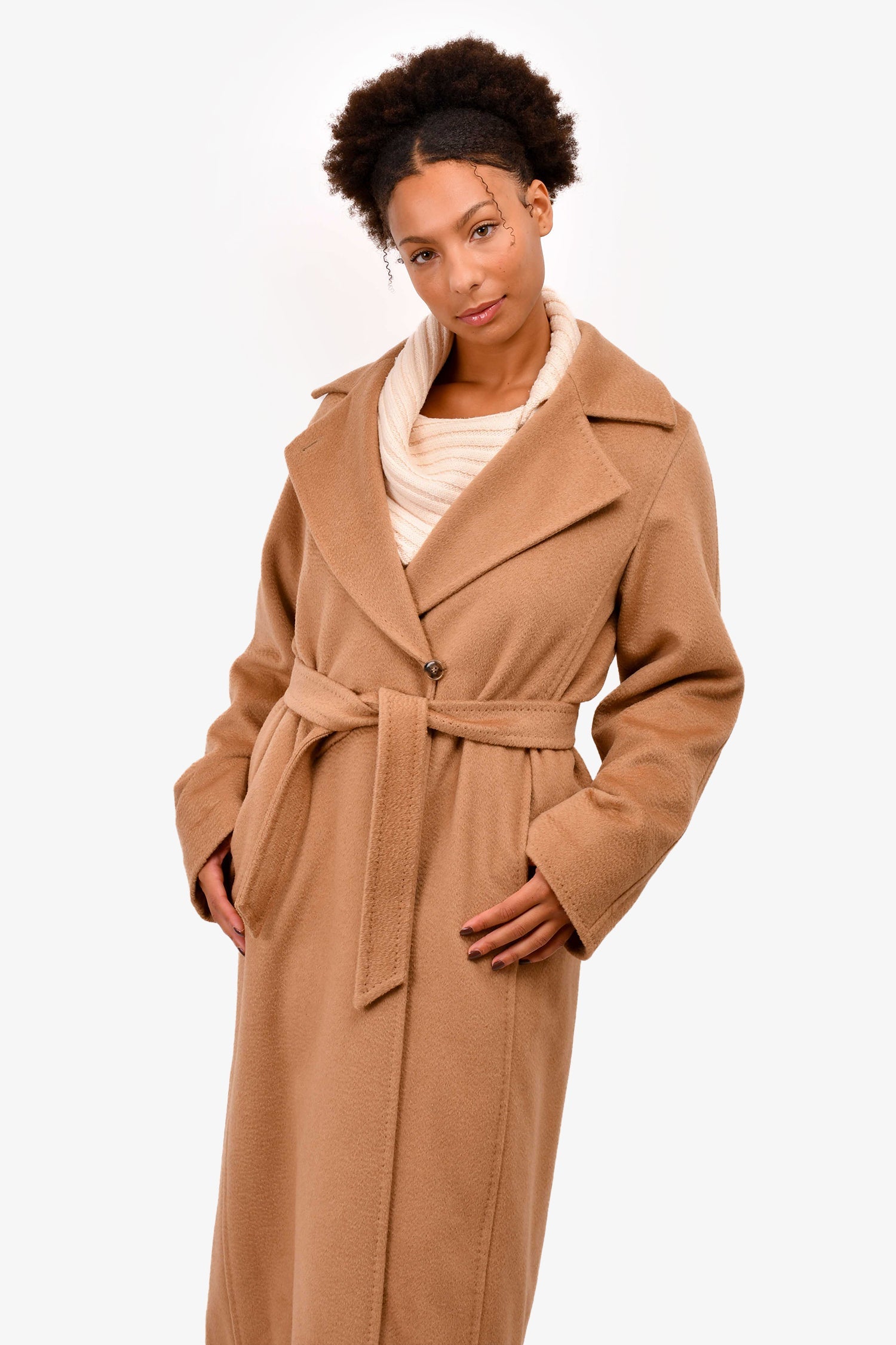 Max Mara Brown Camel Hair Manuela Long Wrap Coat Size 10 US
