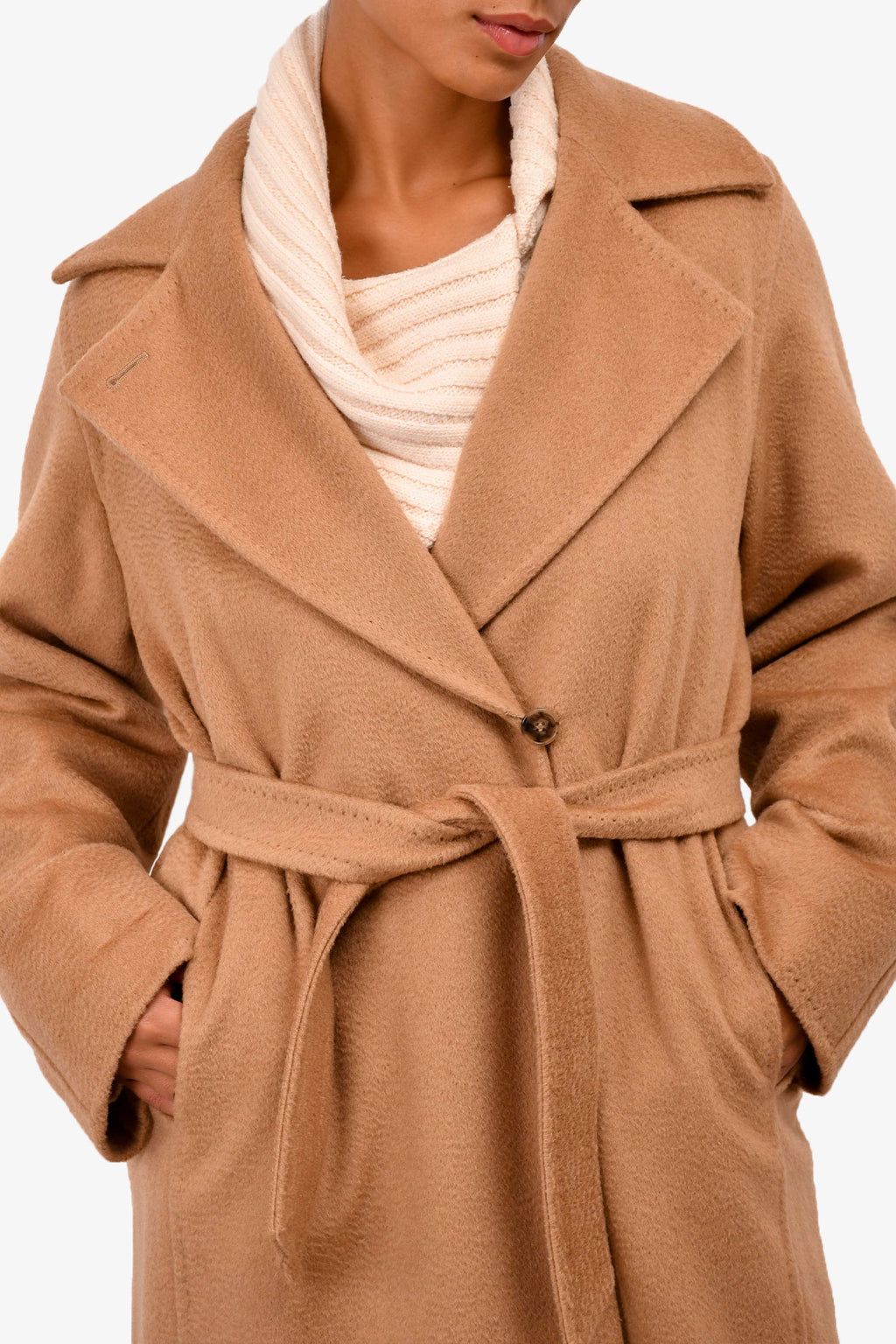 Max Mara Brown Camel Hair Manuela Long Wrap Coat Size 10 US