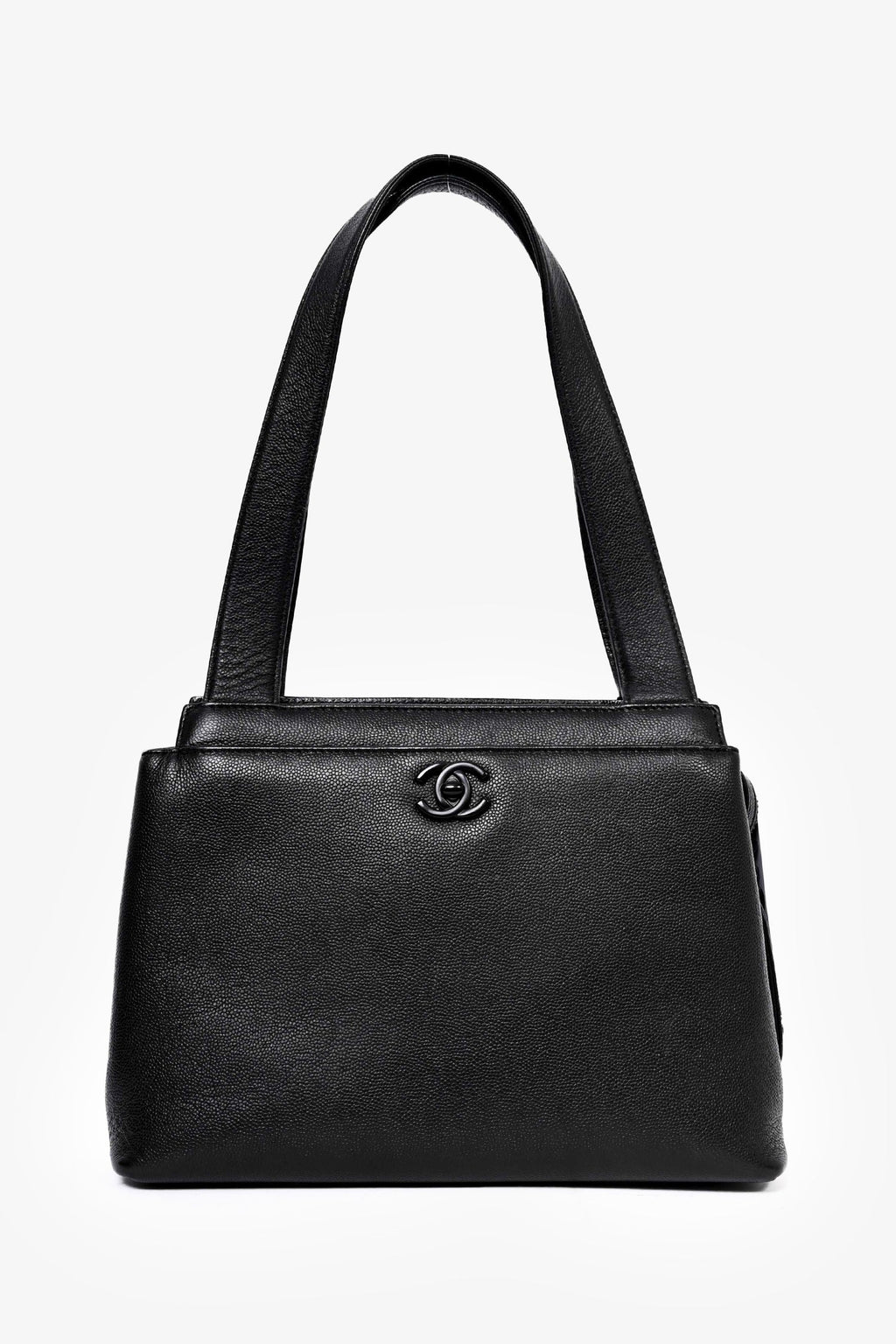 Pre-Loved Chanel™ 1997-99 Black Caviar Leather Shoulder Bag with Matte Black CC